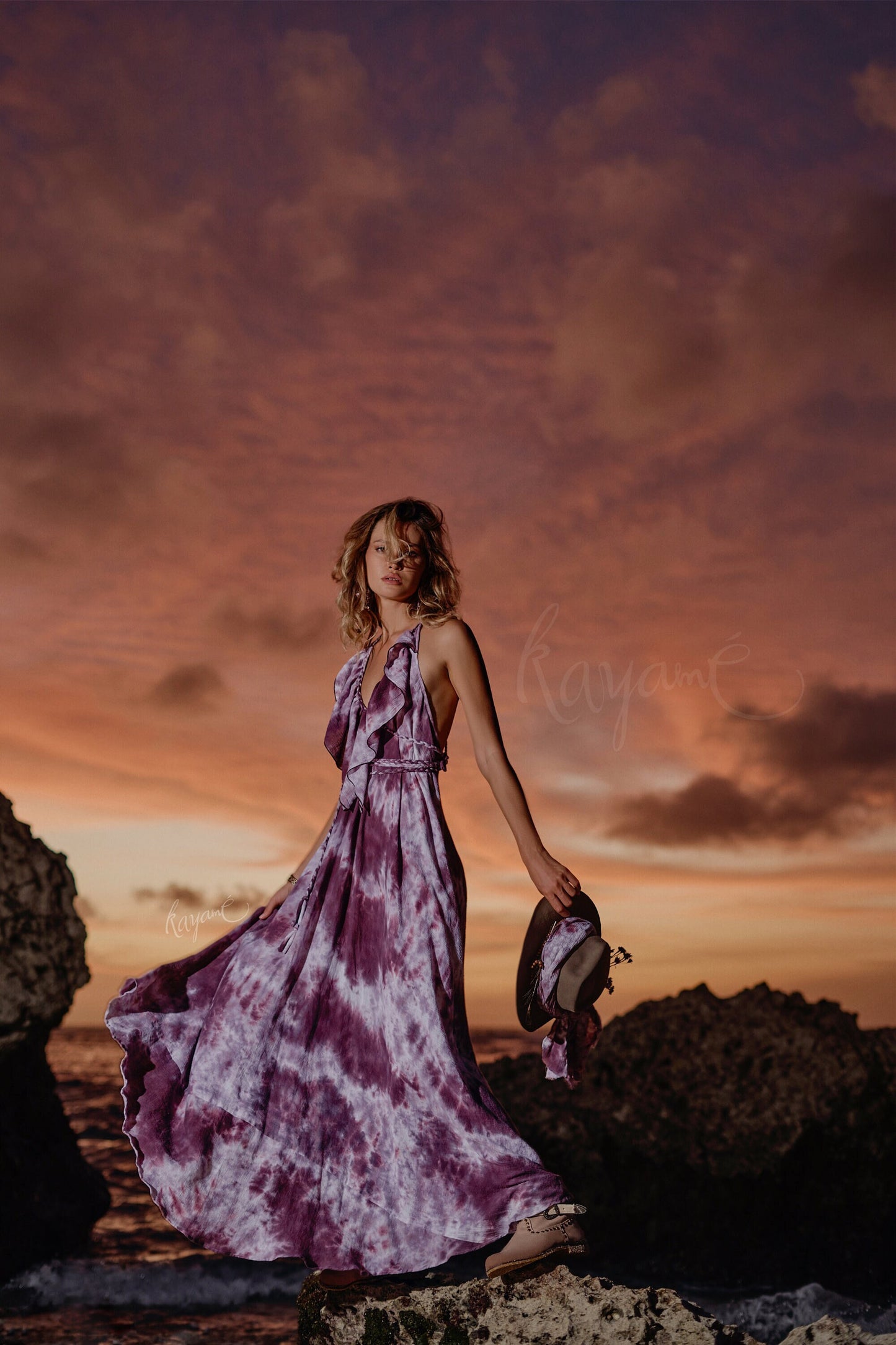 Purple tie dye goddess dress