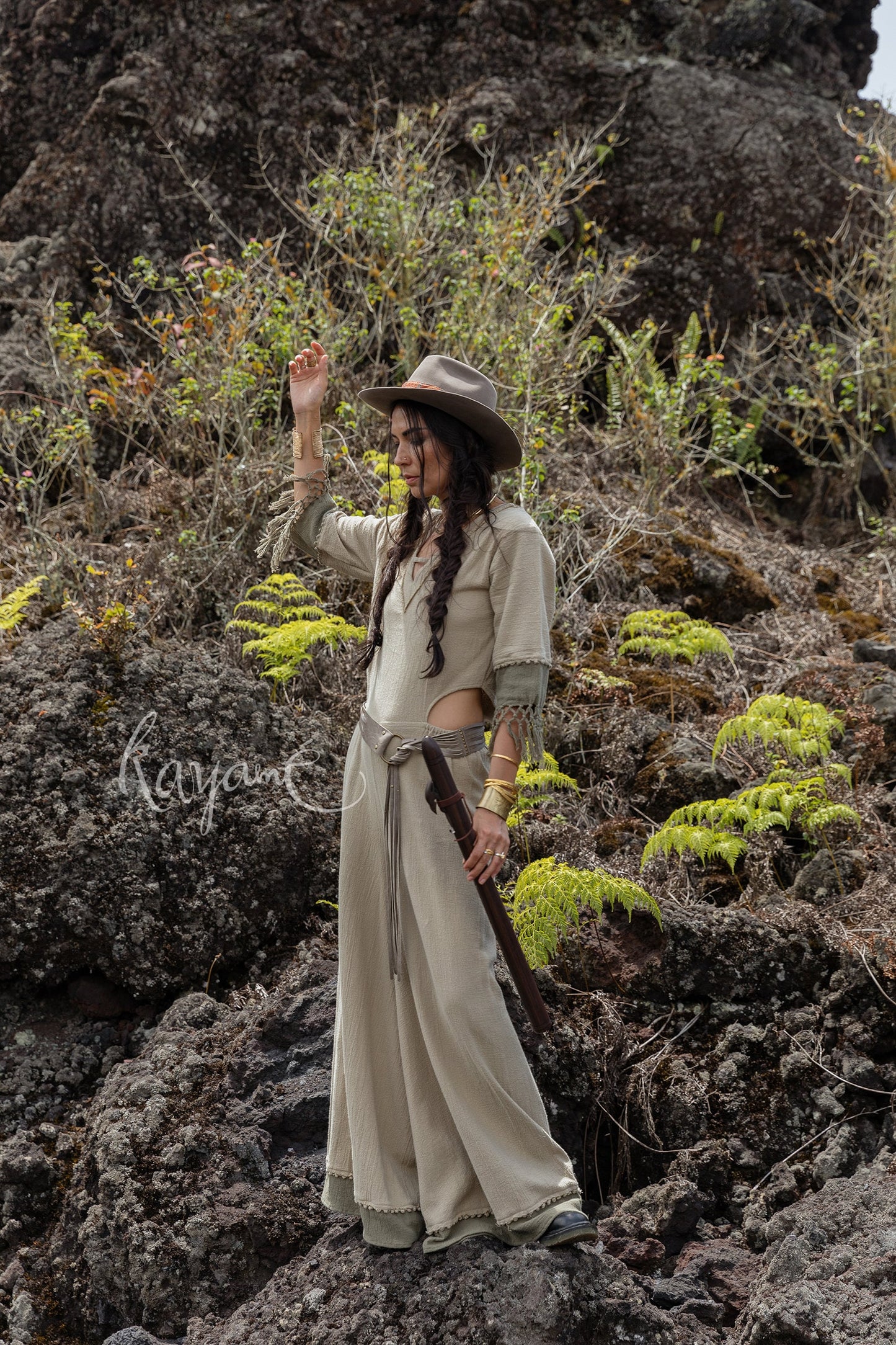 Green boho bell bottom jumpsuit