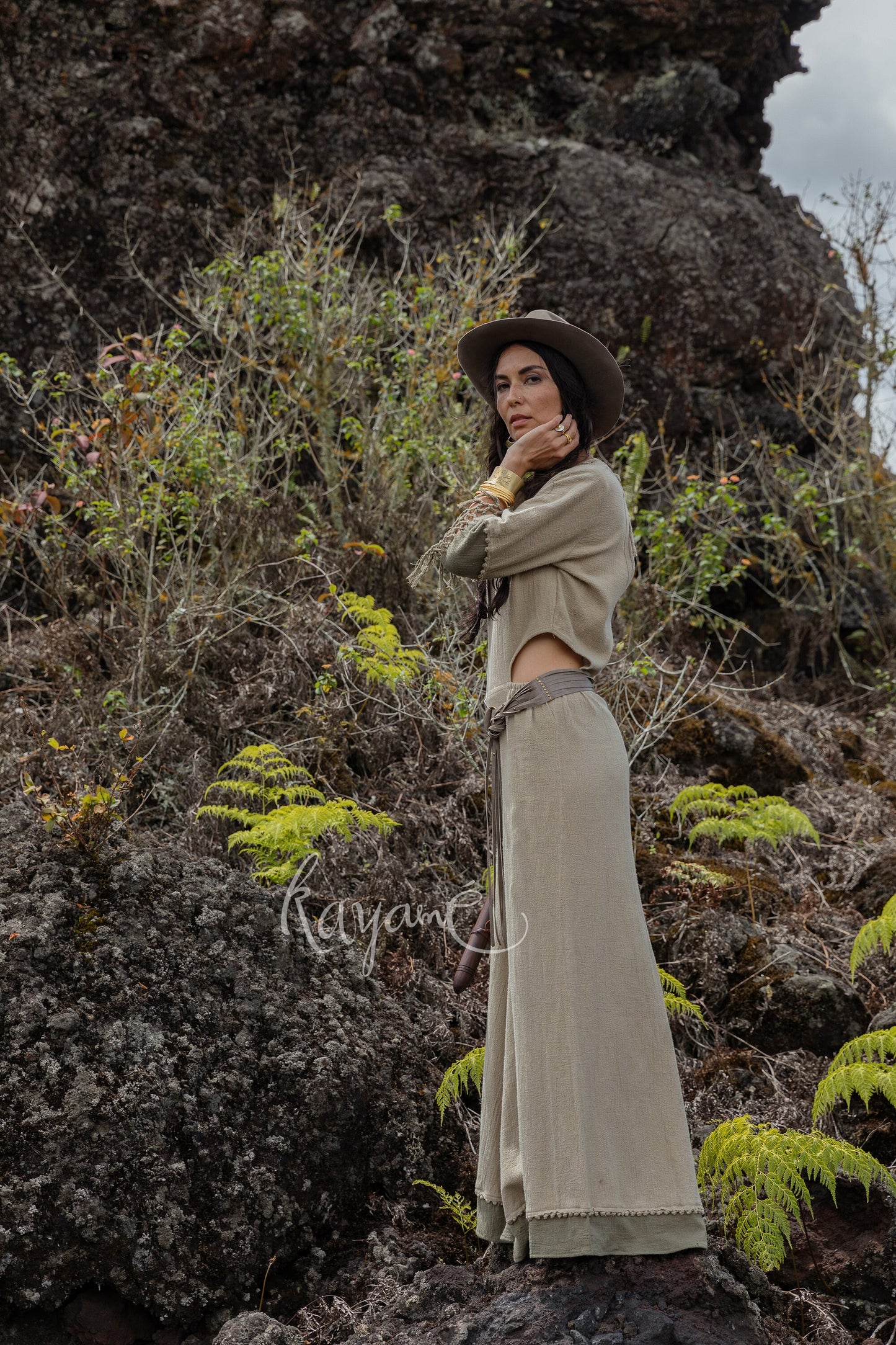 Green boho bell bottom jumpsuit