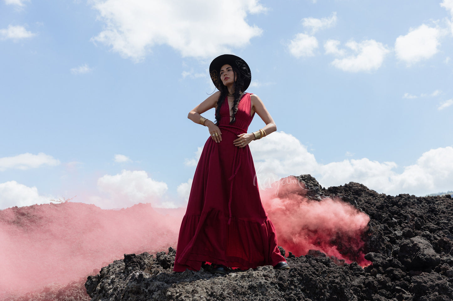 Red goddess maxi dress