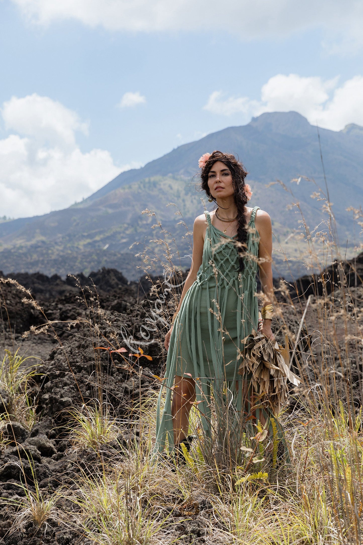 Green macrame dress