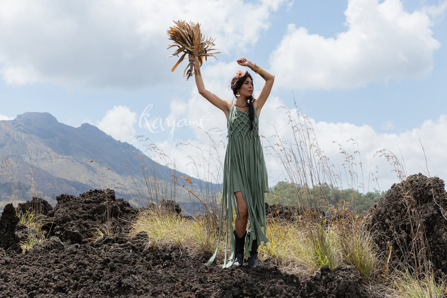 Green macrame dress