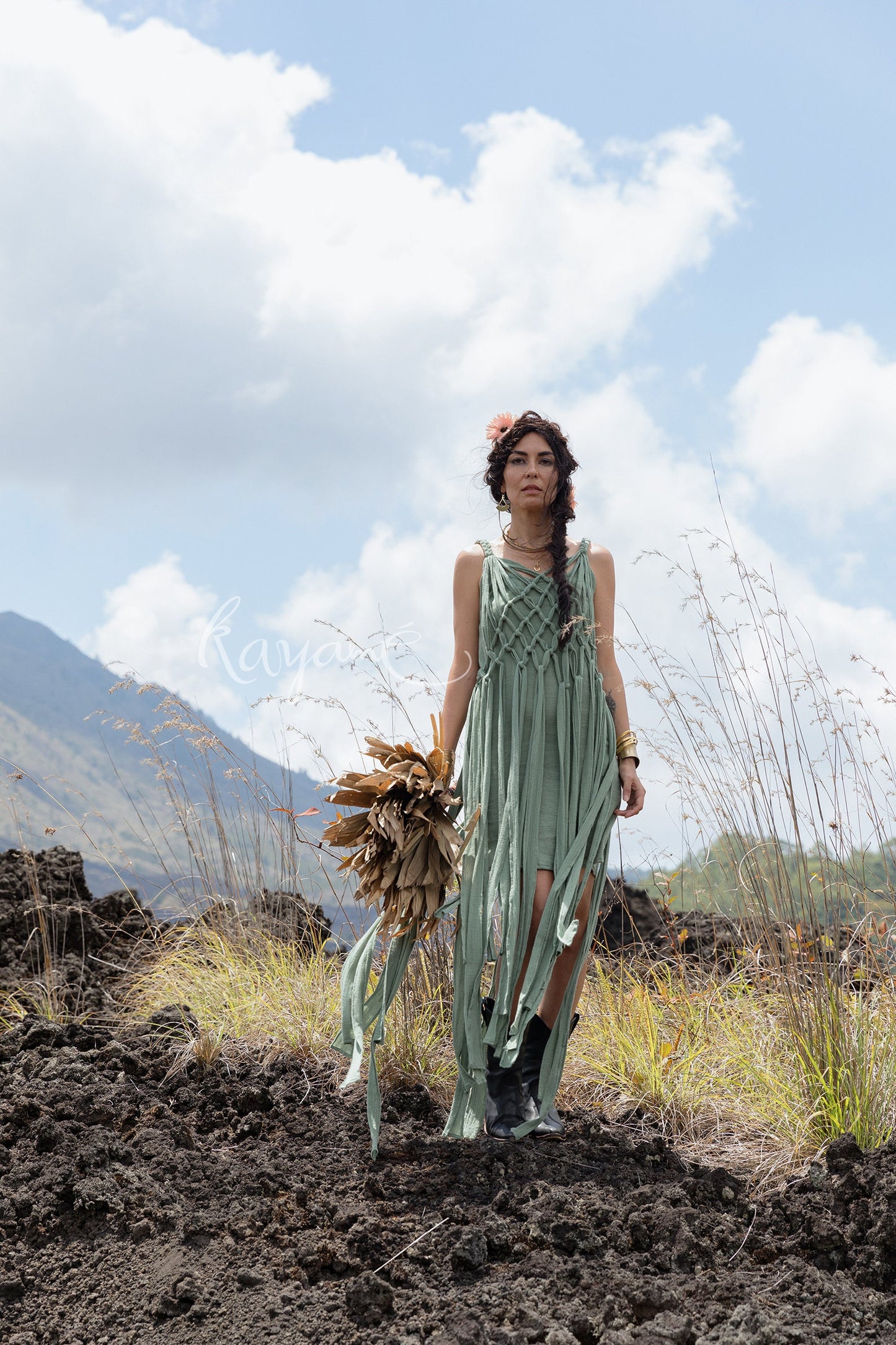 Green macrame dress