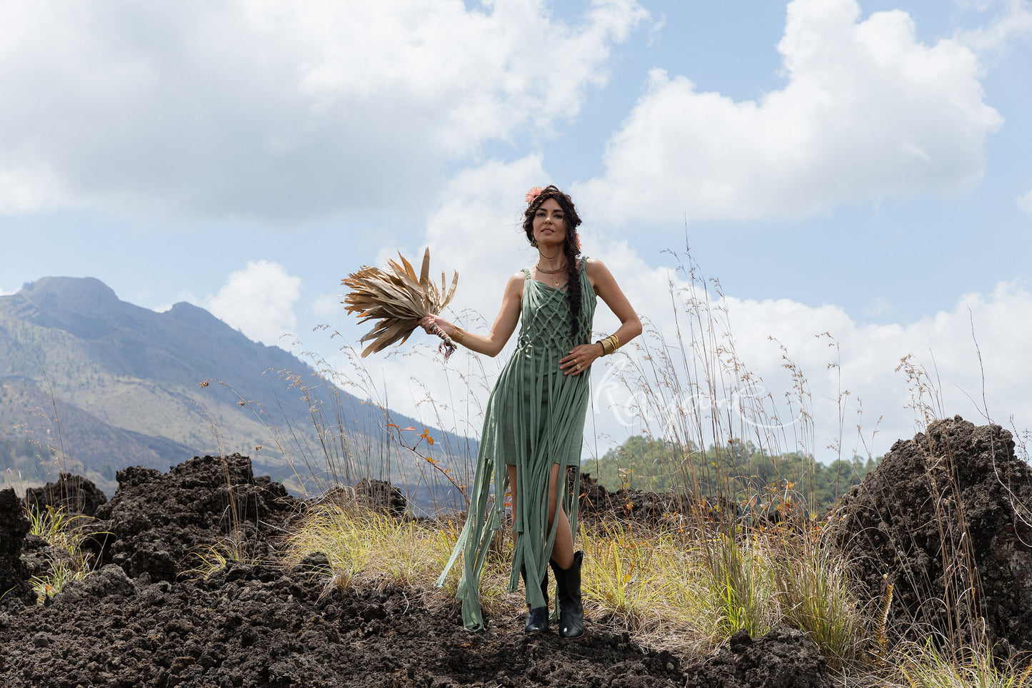 Green macrame dress