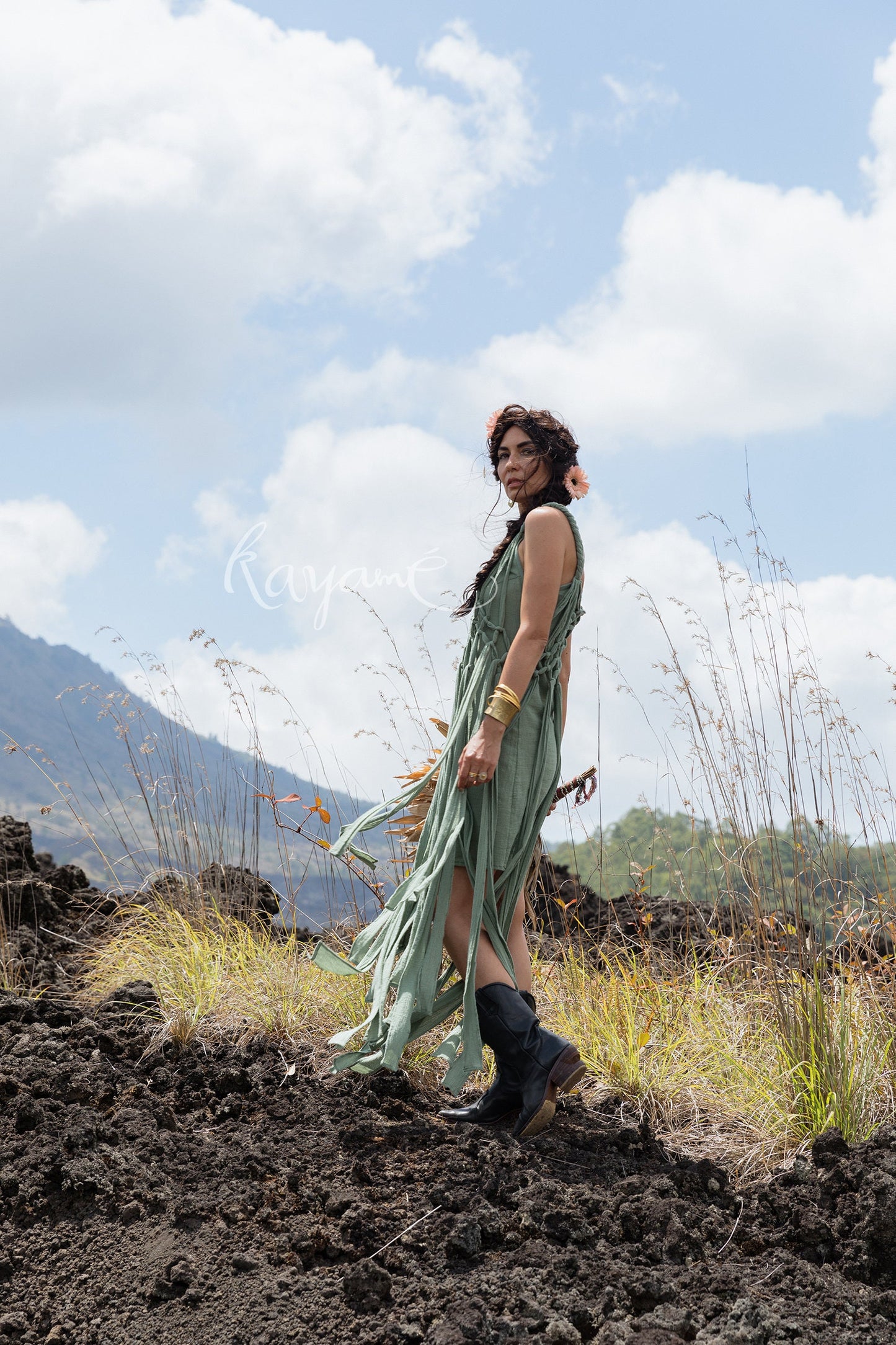 Green macrame dress