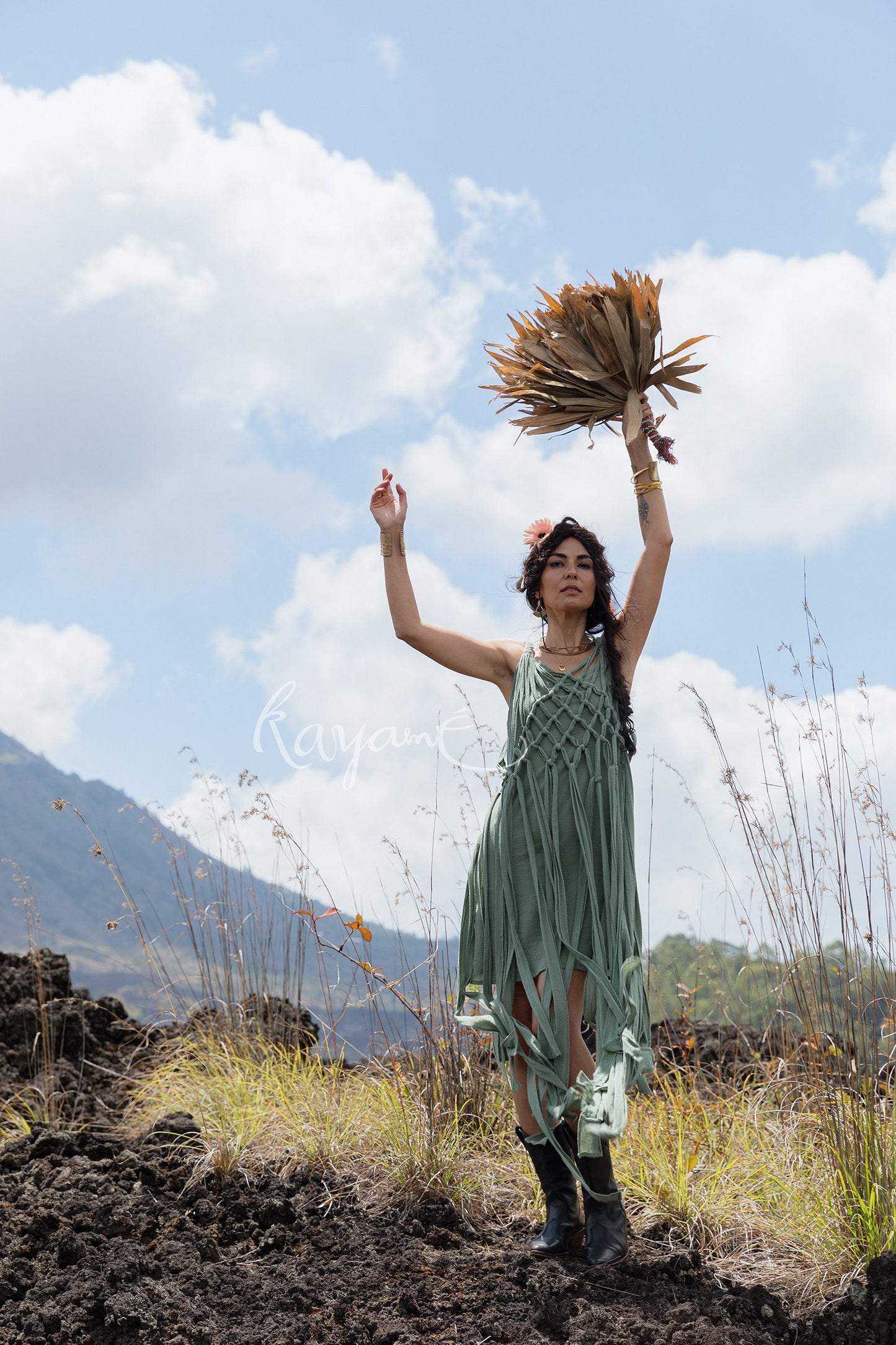 Green macrame dress