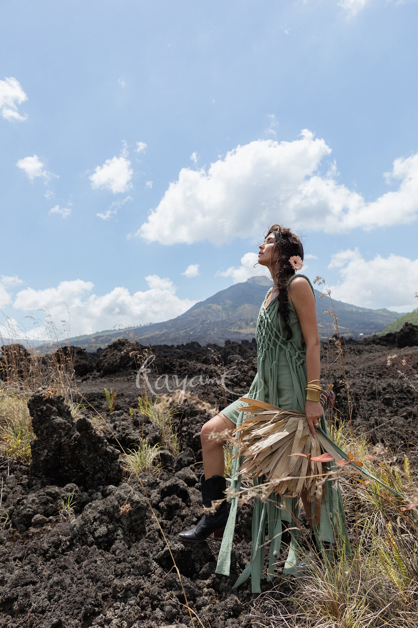 Green macrame dress