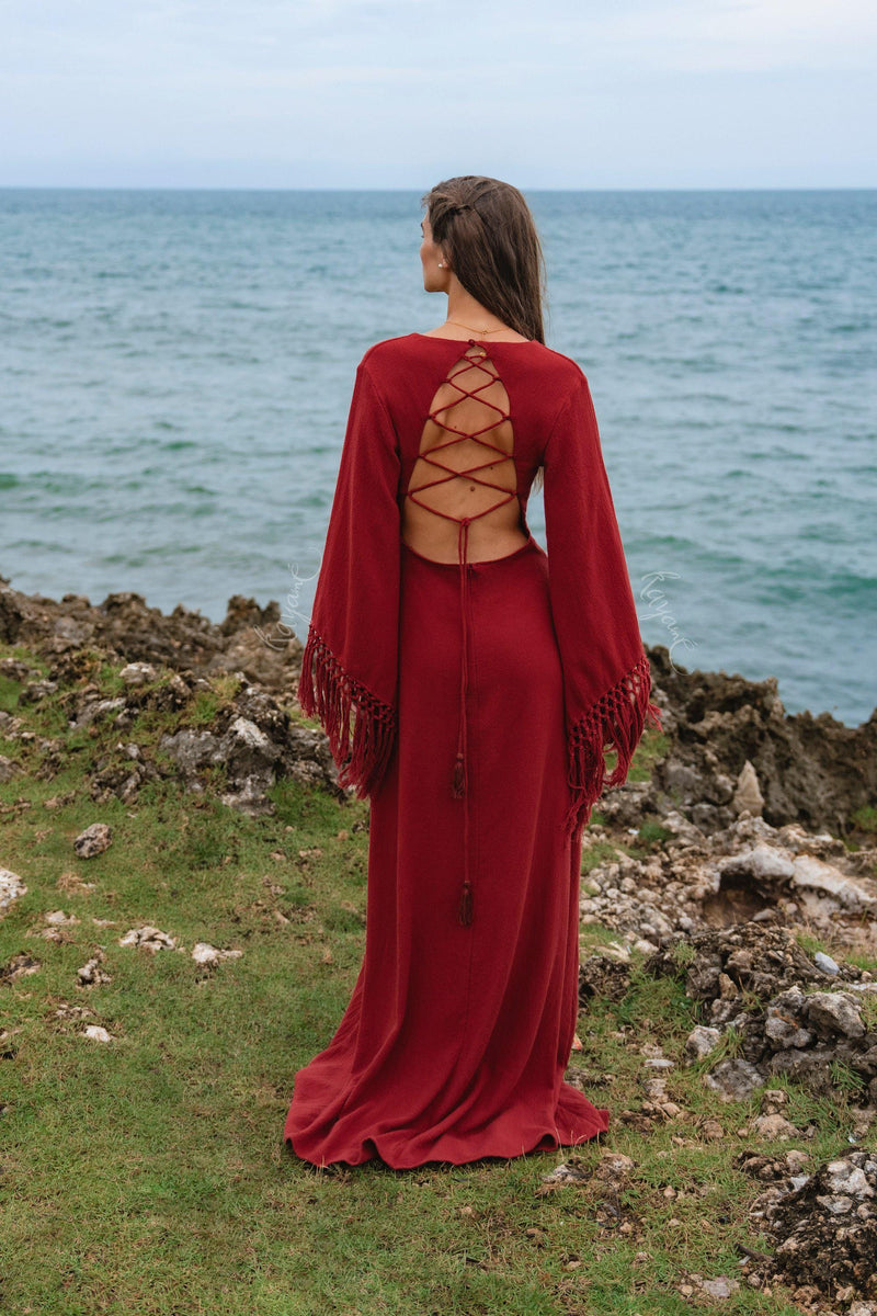Red Backless Goddess Maxi Dress