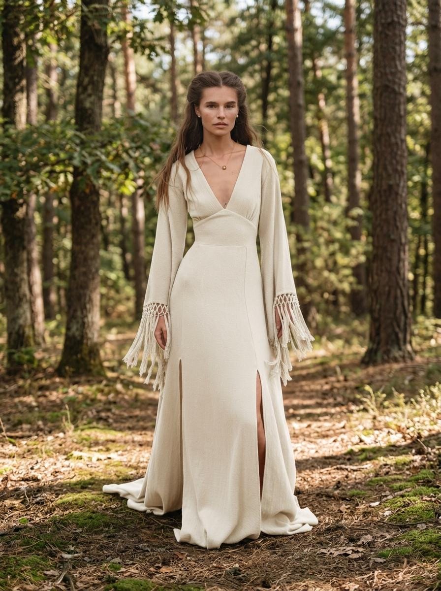Off-White Boho Wedding Dress — Backless Gown