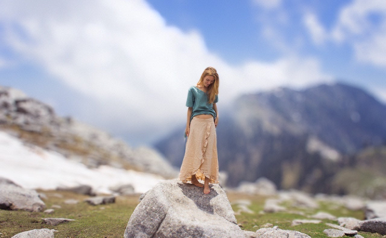 Bohemian linen wrap skirt