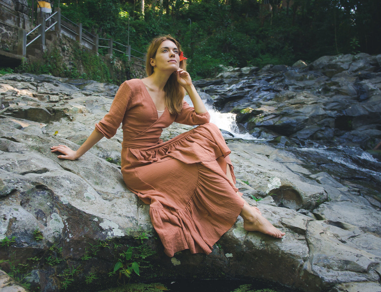 Goddess ruffle wrap dress | Burnt orange