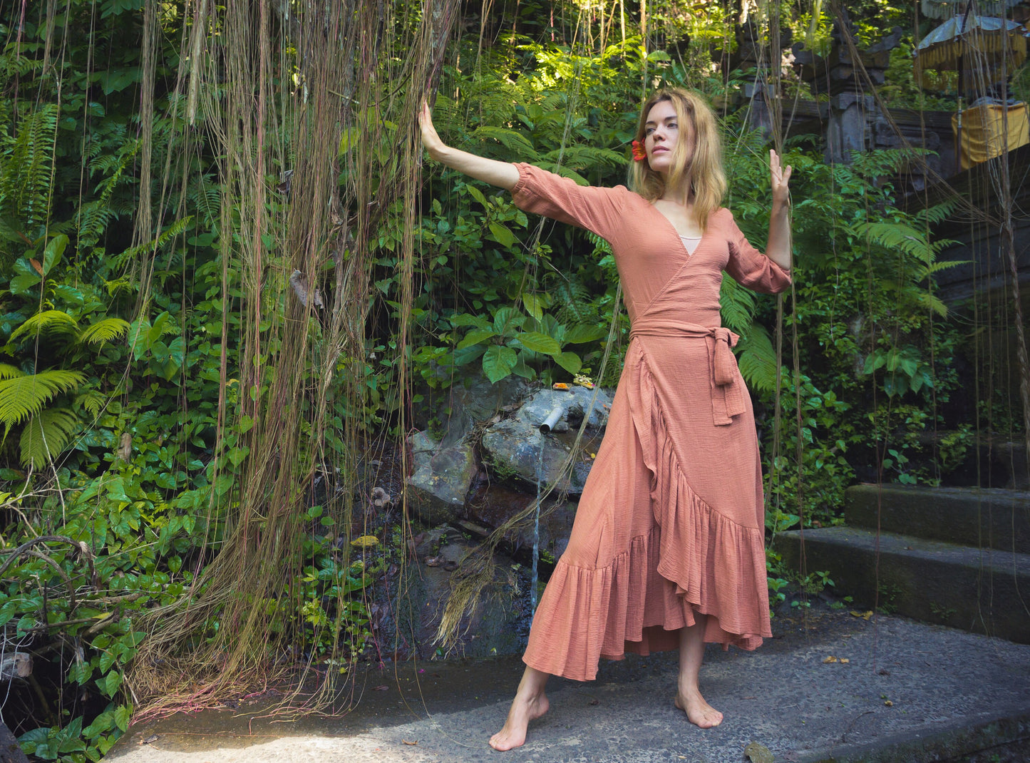 Goddess ruffle wrap dress | Burnt orange