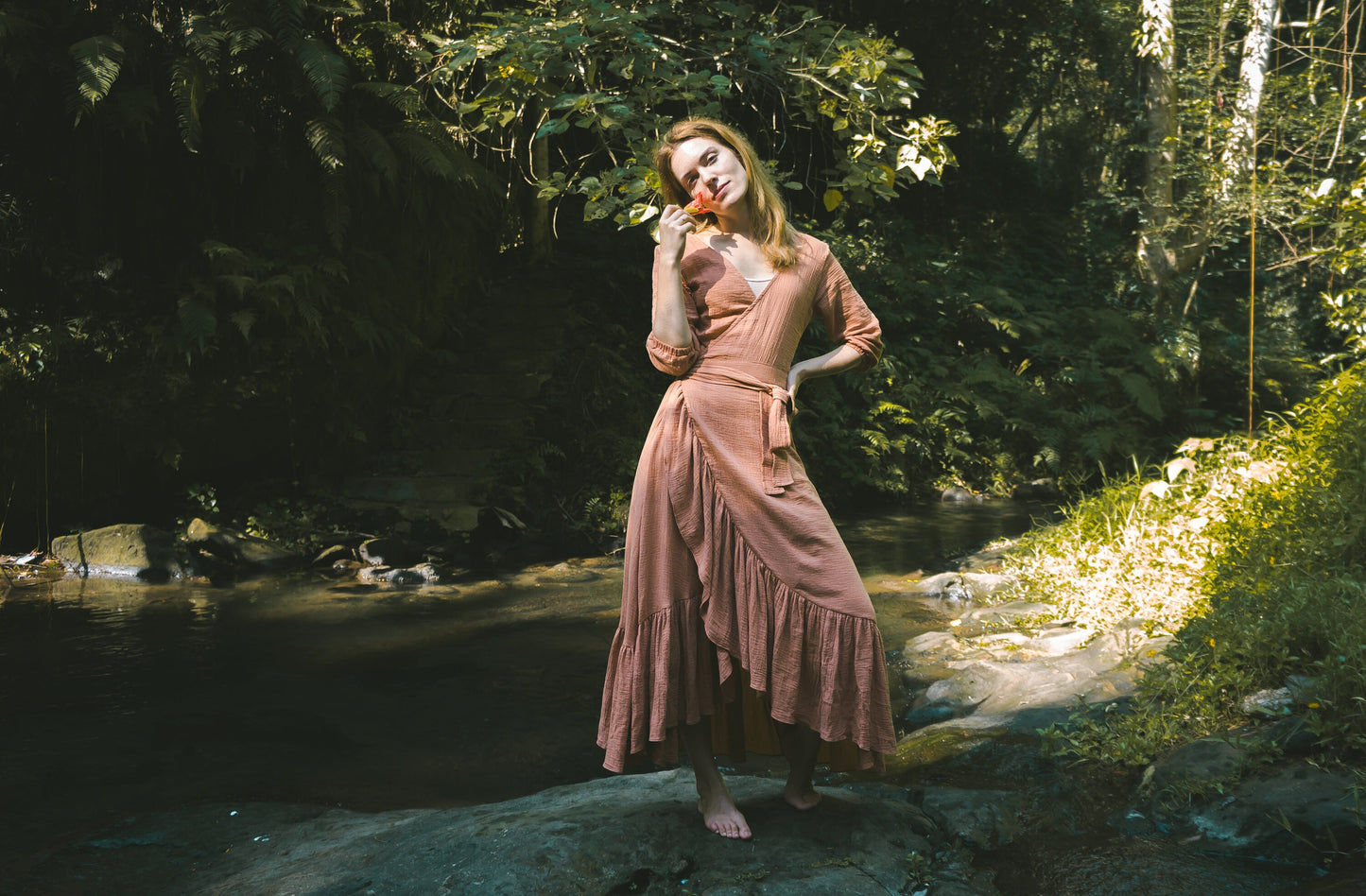 Goddess ruffle wrap dress | Burnt orange