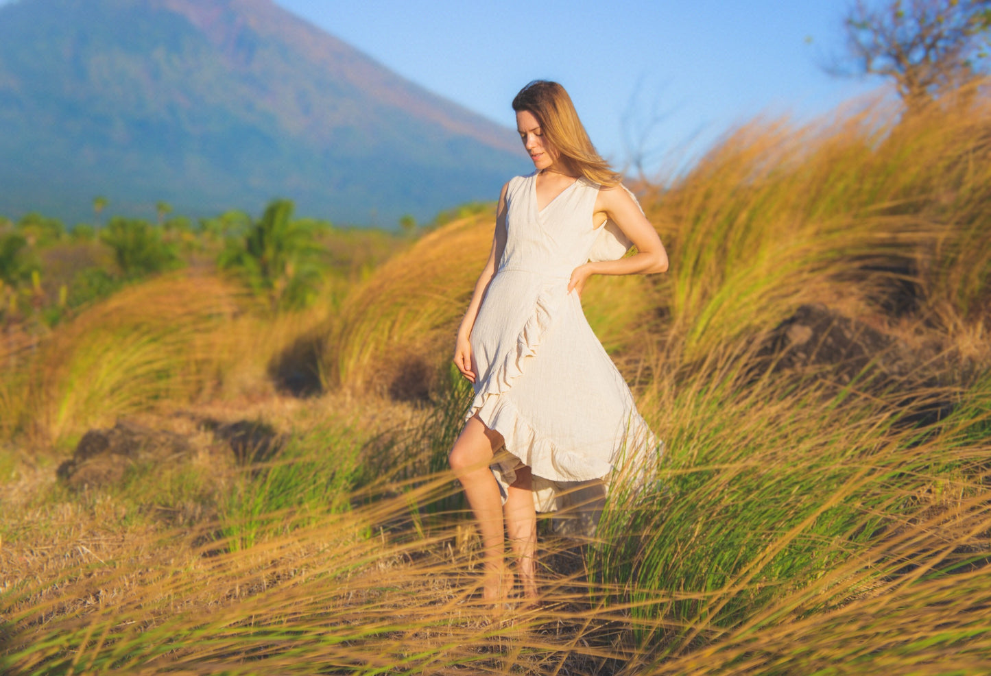 Organic cotton hooded wrap dress