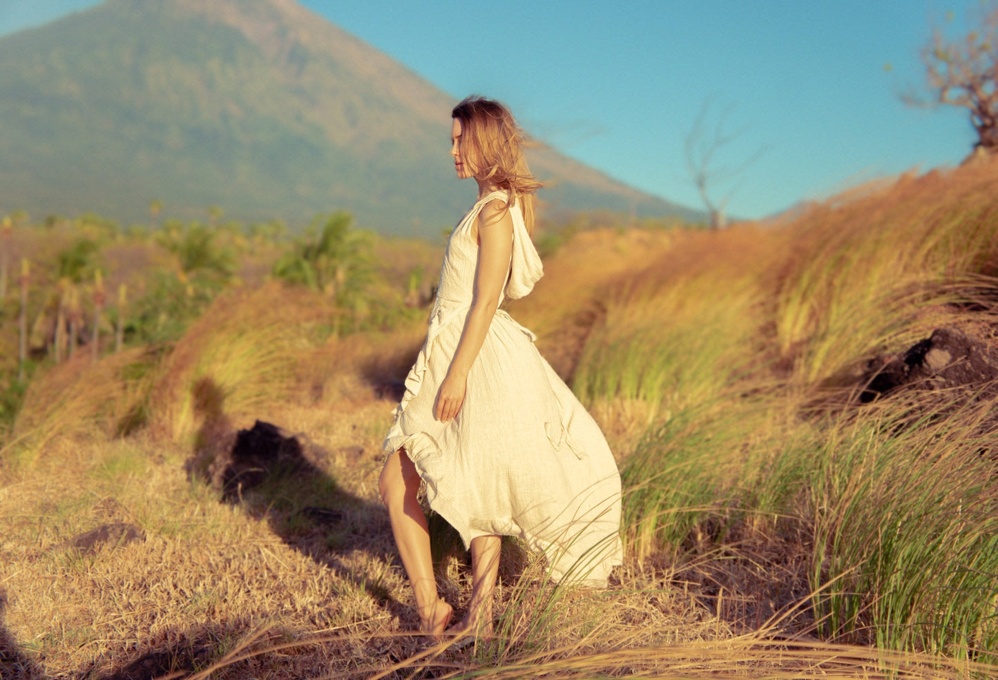 Organic cotton hooded wrap dress