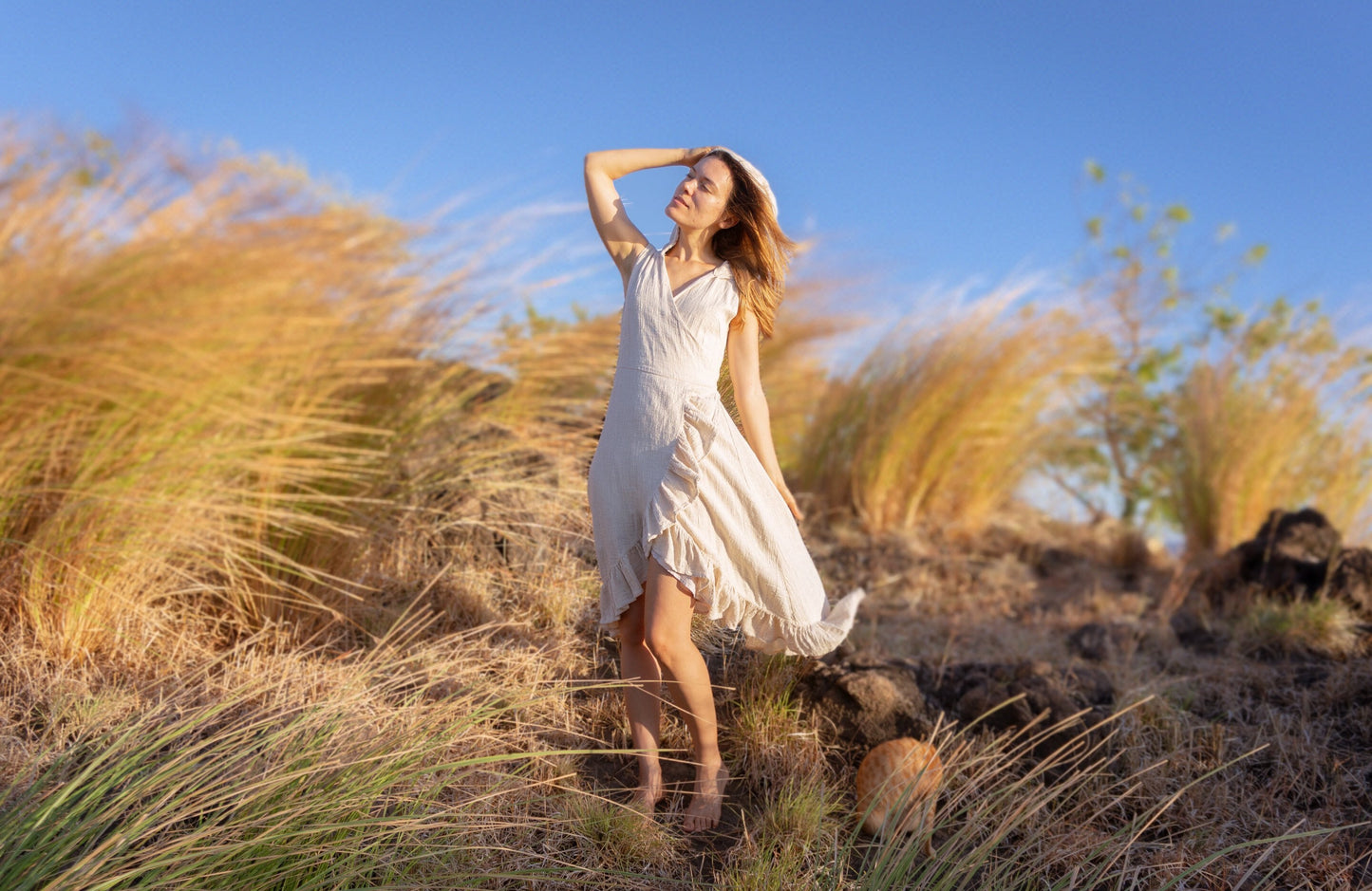 Organic cotton hooded wrap dress