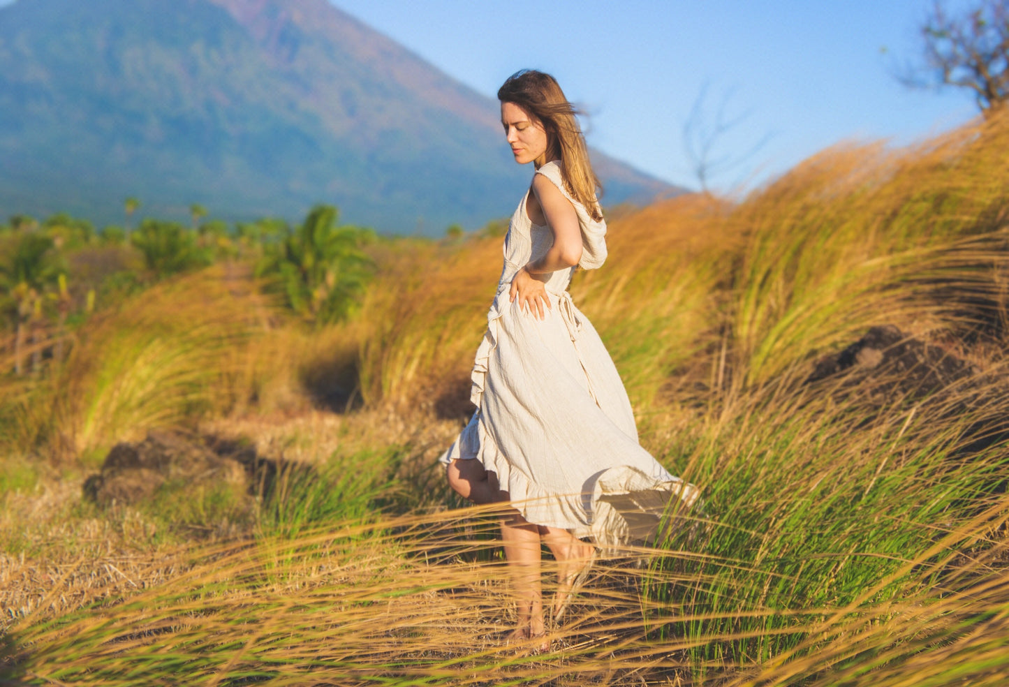 Organic cotton hooded wrap dress