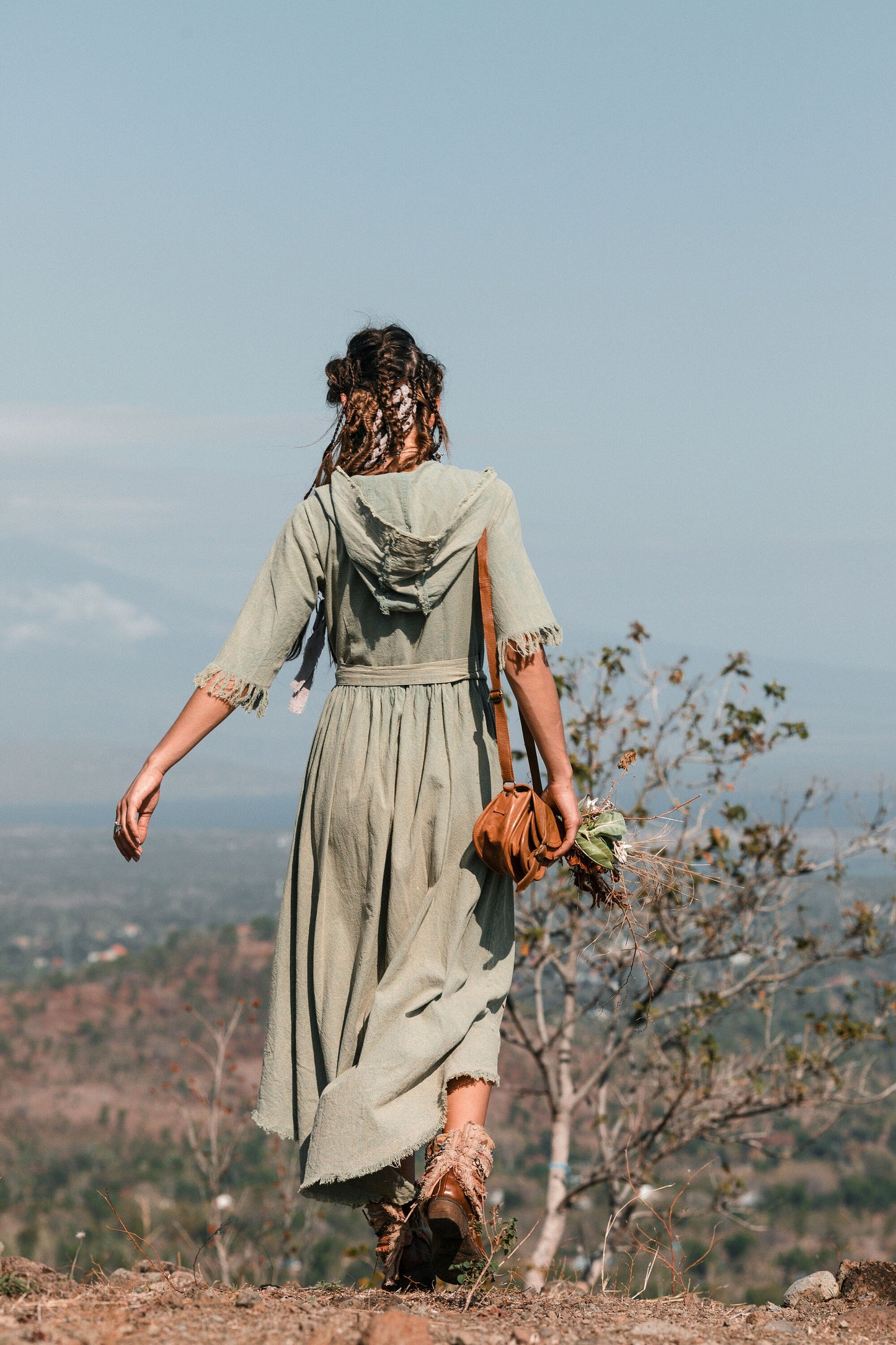 Hooded kimono wrap dress | Turquoise