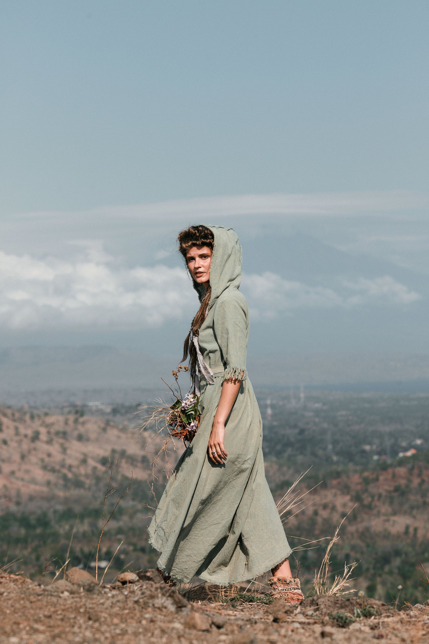 Hooded kimono wrap dress | Turquoise