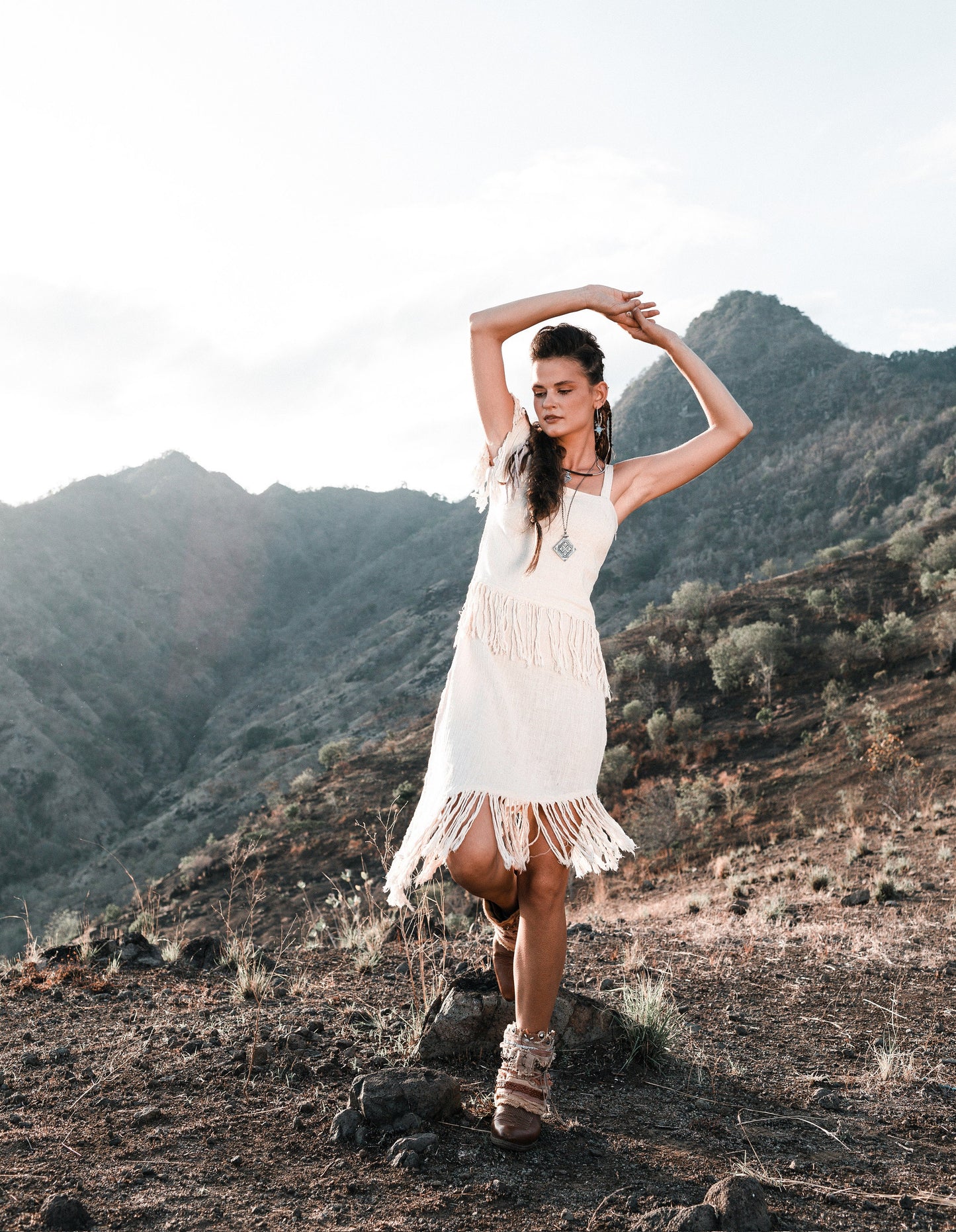 Off white dress with tassels