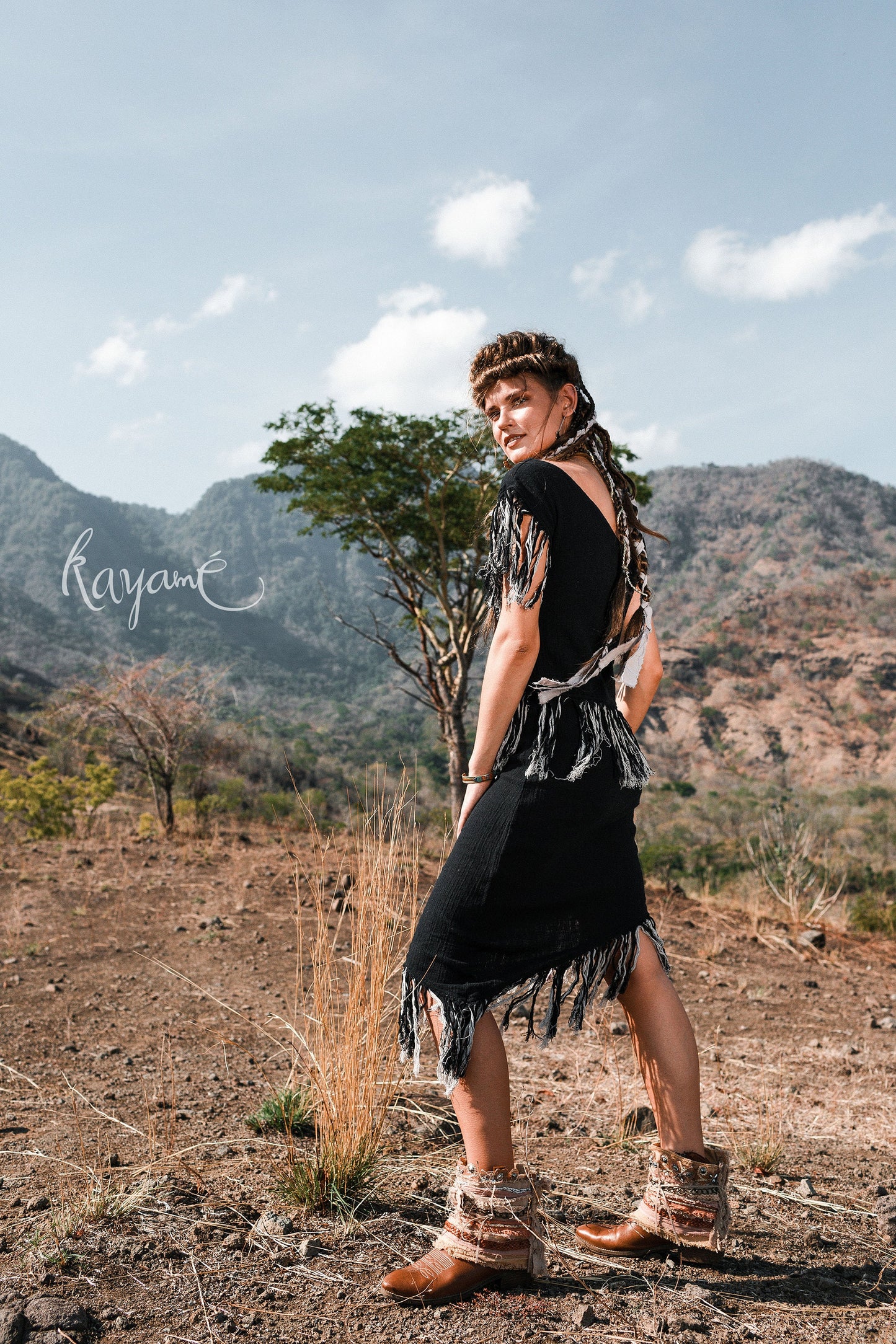 Black dress with tassels