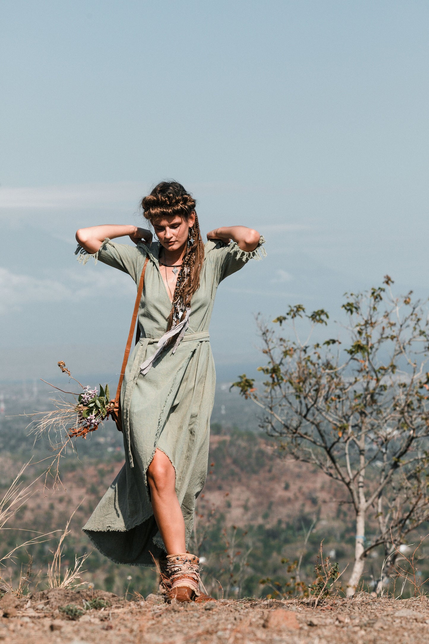Hooded kimono wrap dress | Turquoise