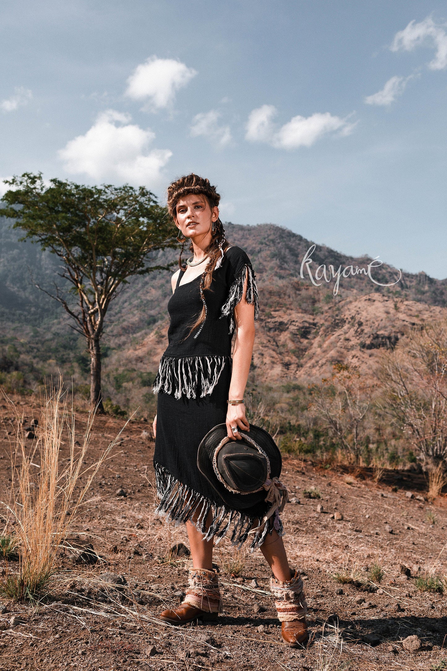 Black dress with tassels