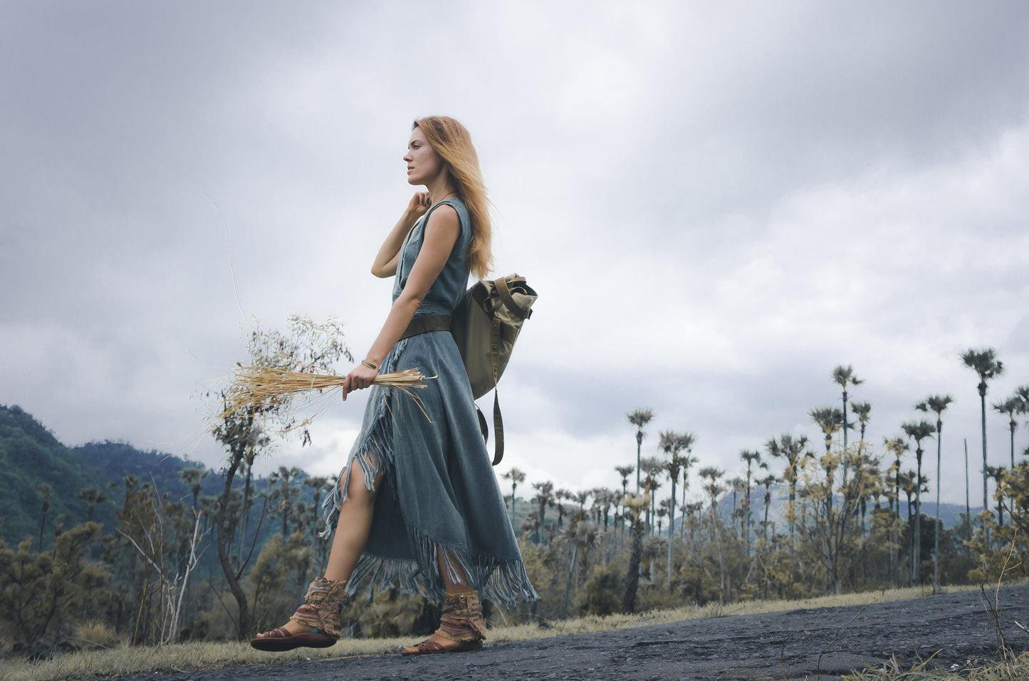 Blue boho wrap dress
