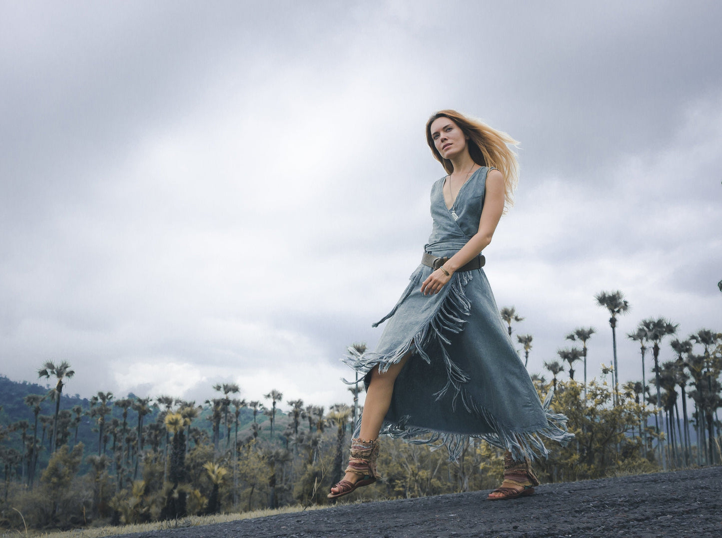 Blue boho wrap dress
