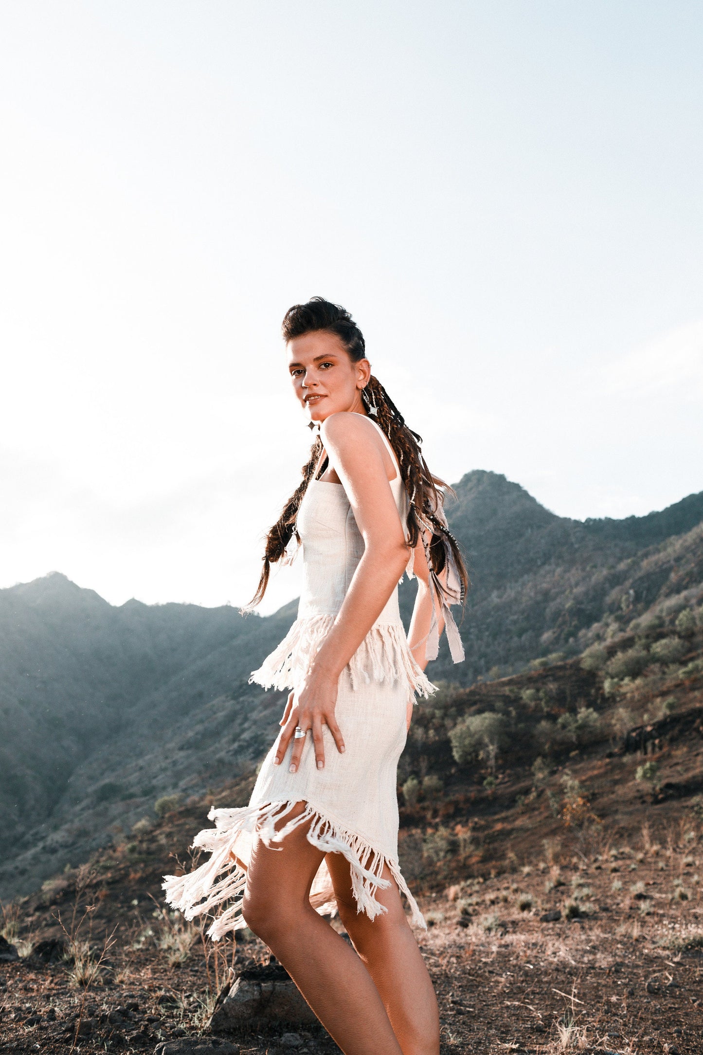 Off white dress with tassels