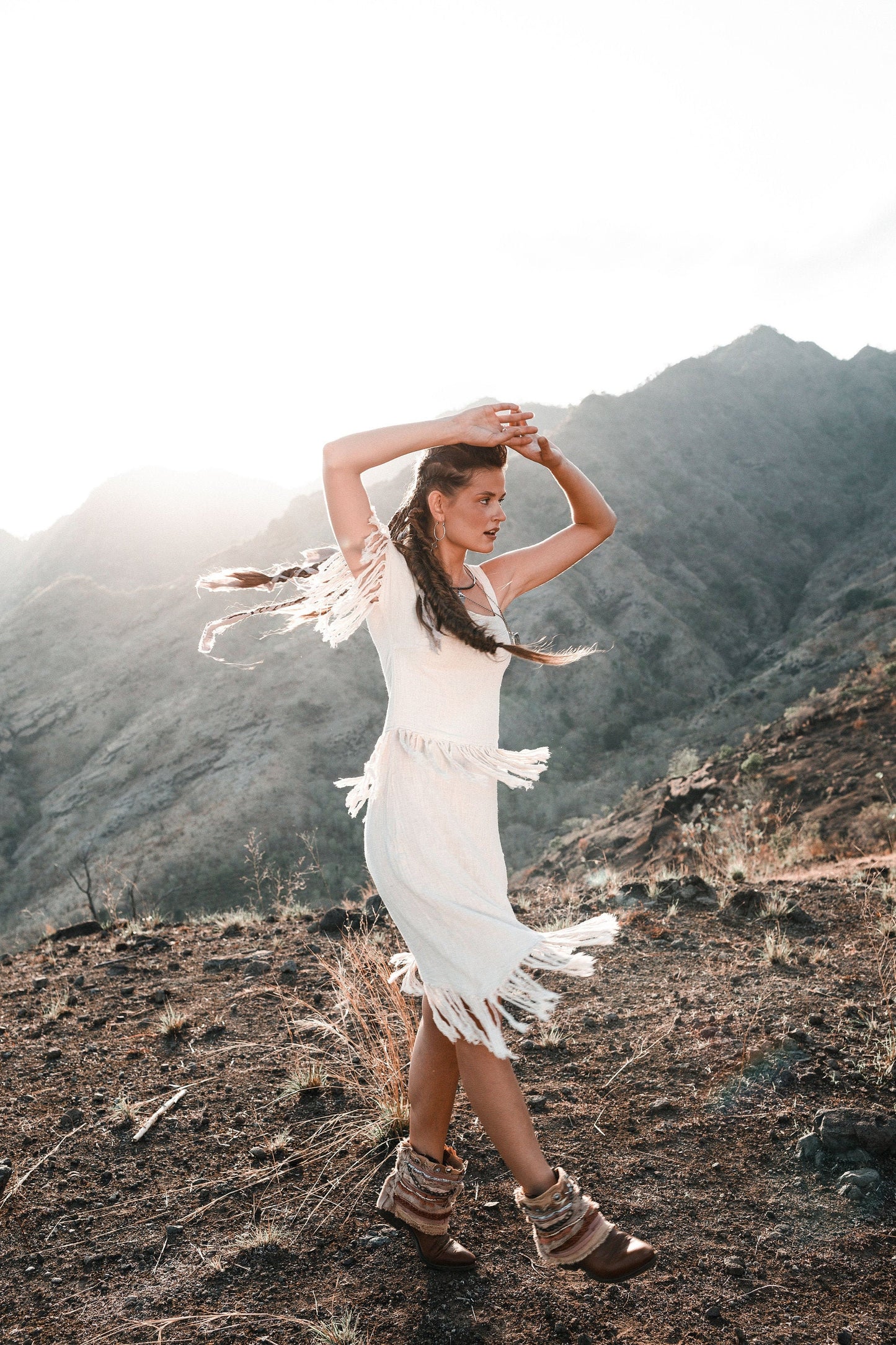 Off white dress with tassels