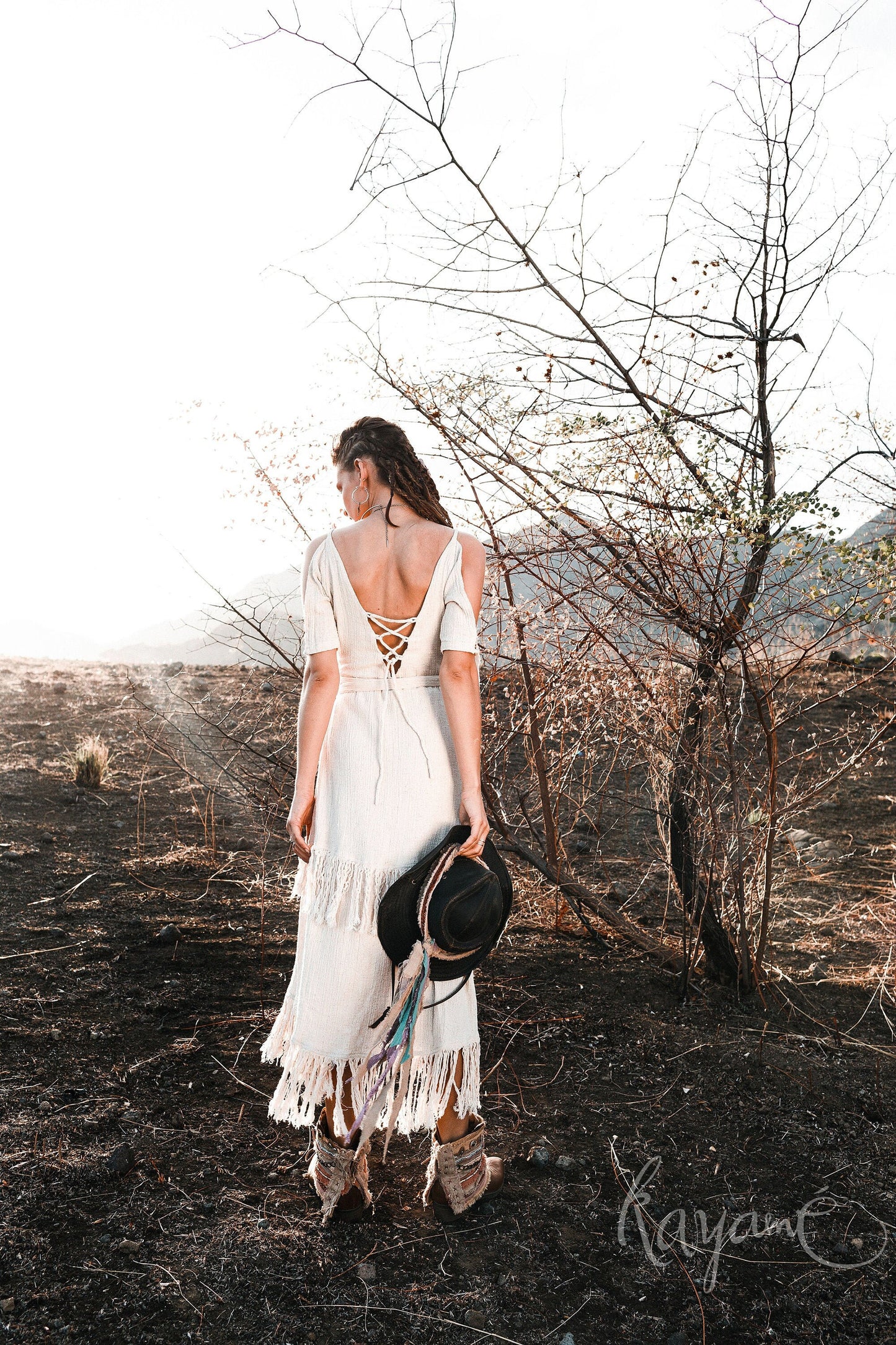 Fringe western wedding dress