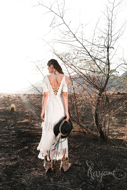 Fringe western wedding dress