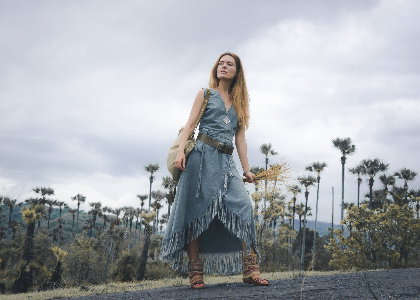 Blue boho wrap dress
