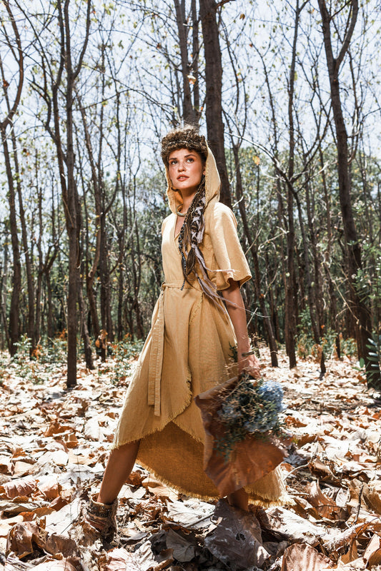 Hooded nomad wrap dress