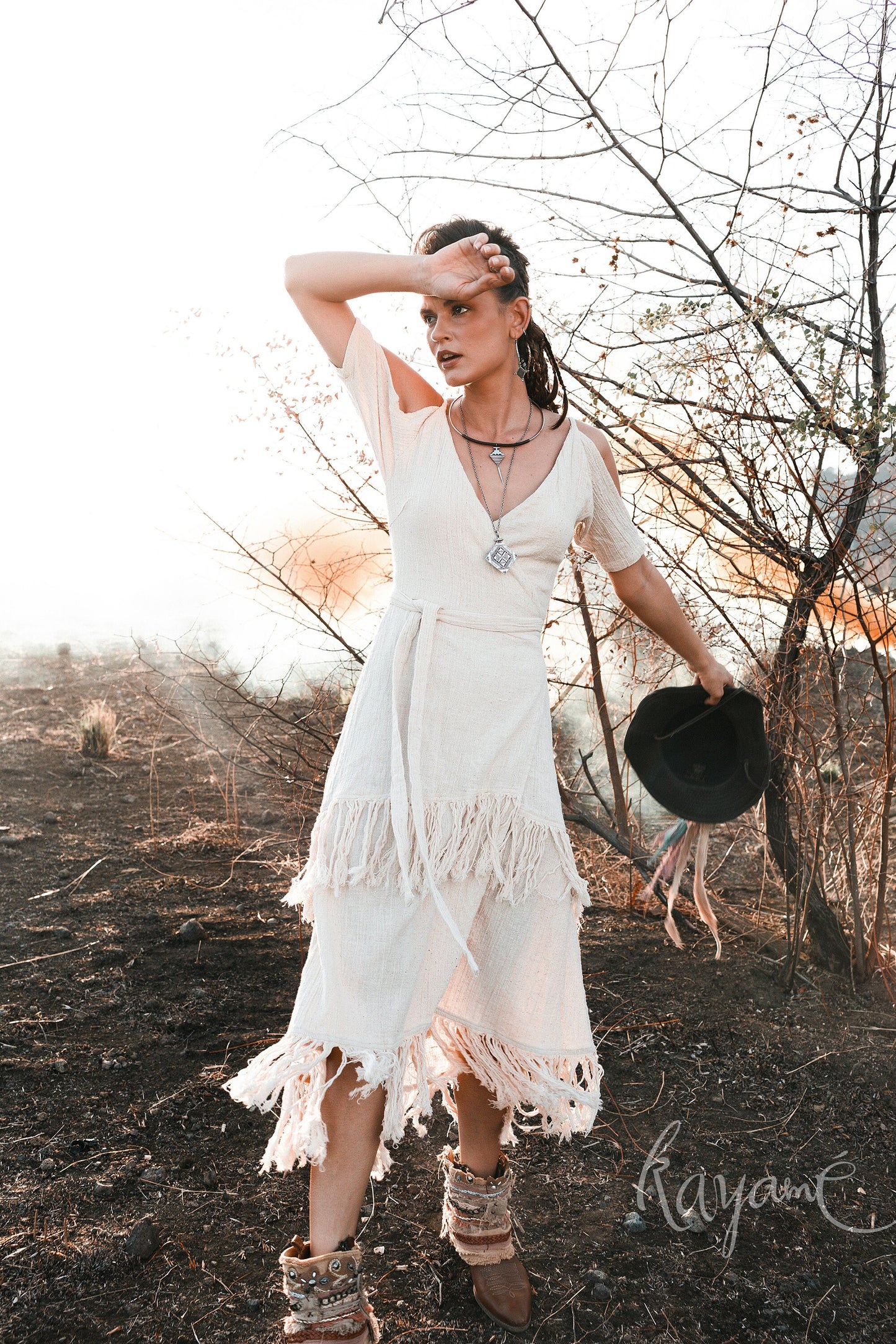 Fringe western wedding dress