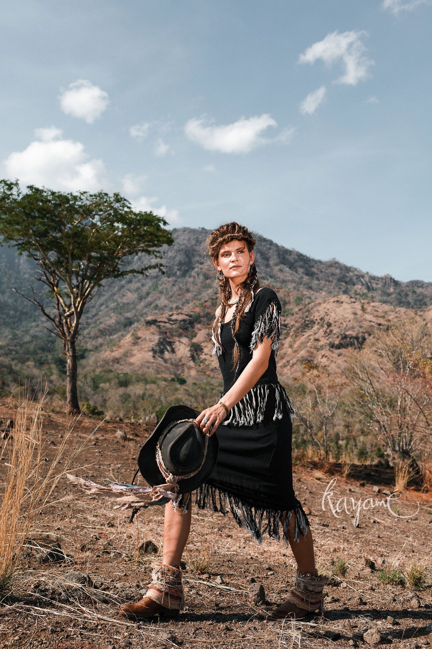 Black dress with tassels