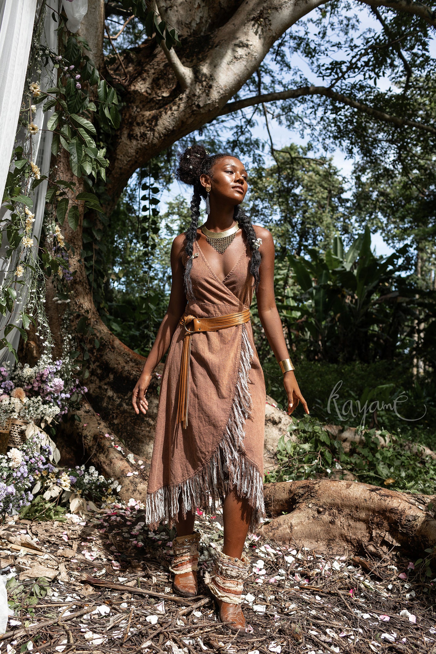 Earthy brown tribal dress