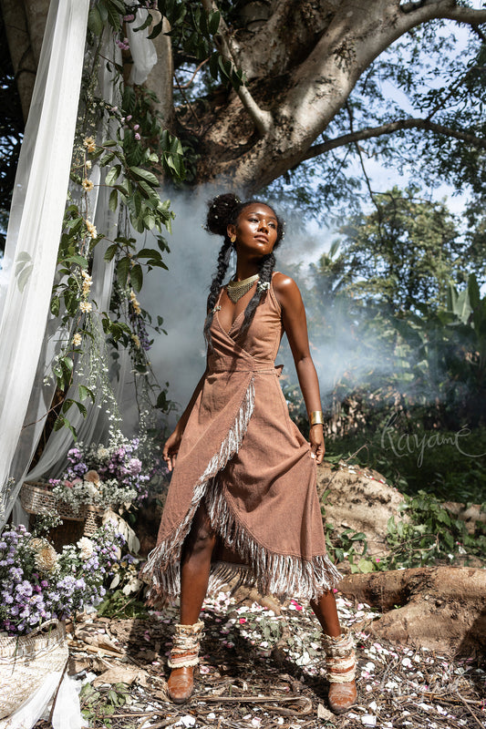 Earthy brown tribal dress