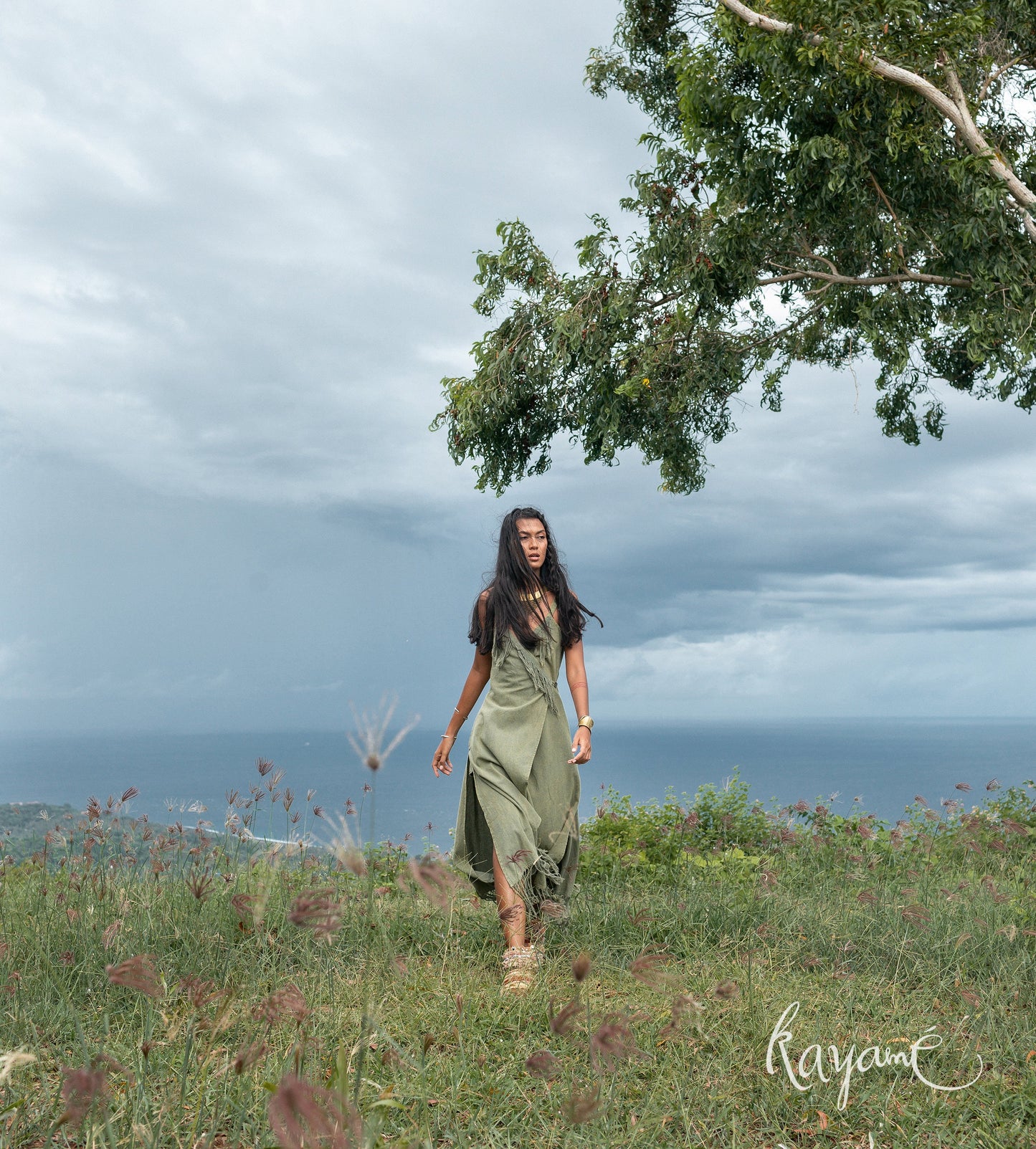 Green elven boho dress