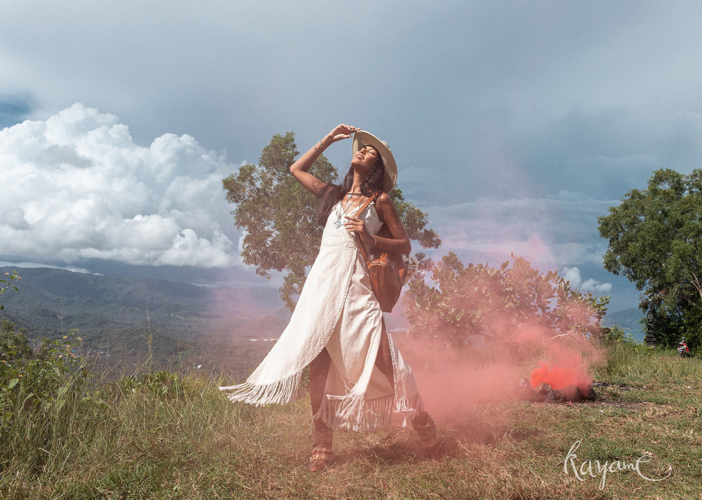 White gypsy dress with tassels