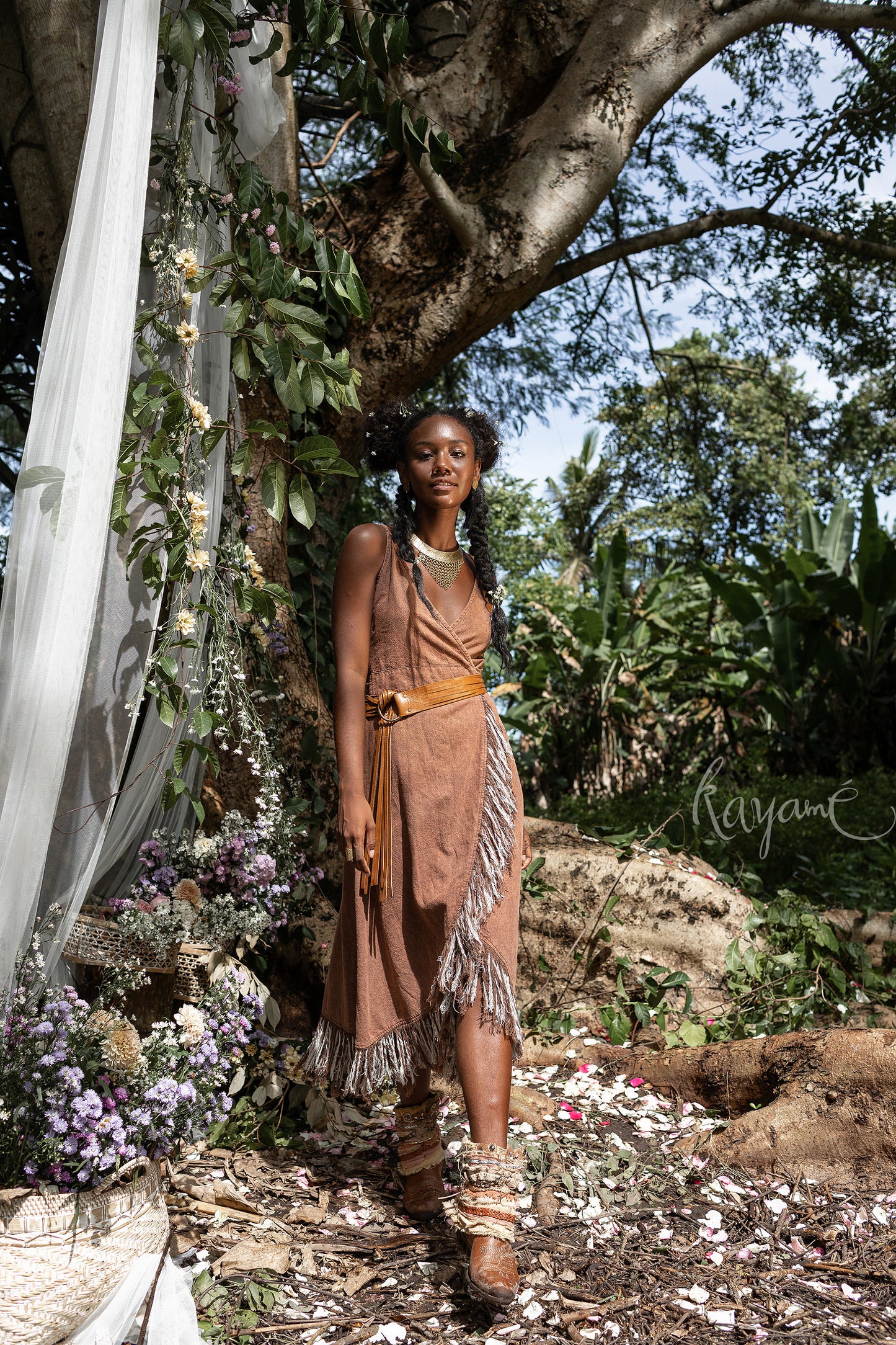 Earthy brown tribal dress