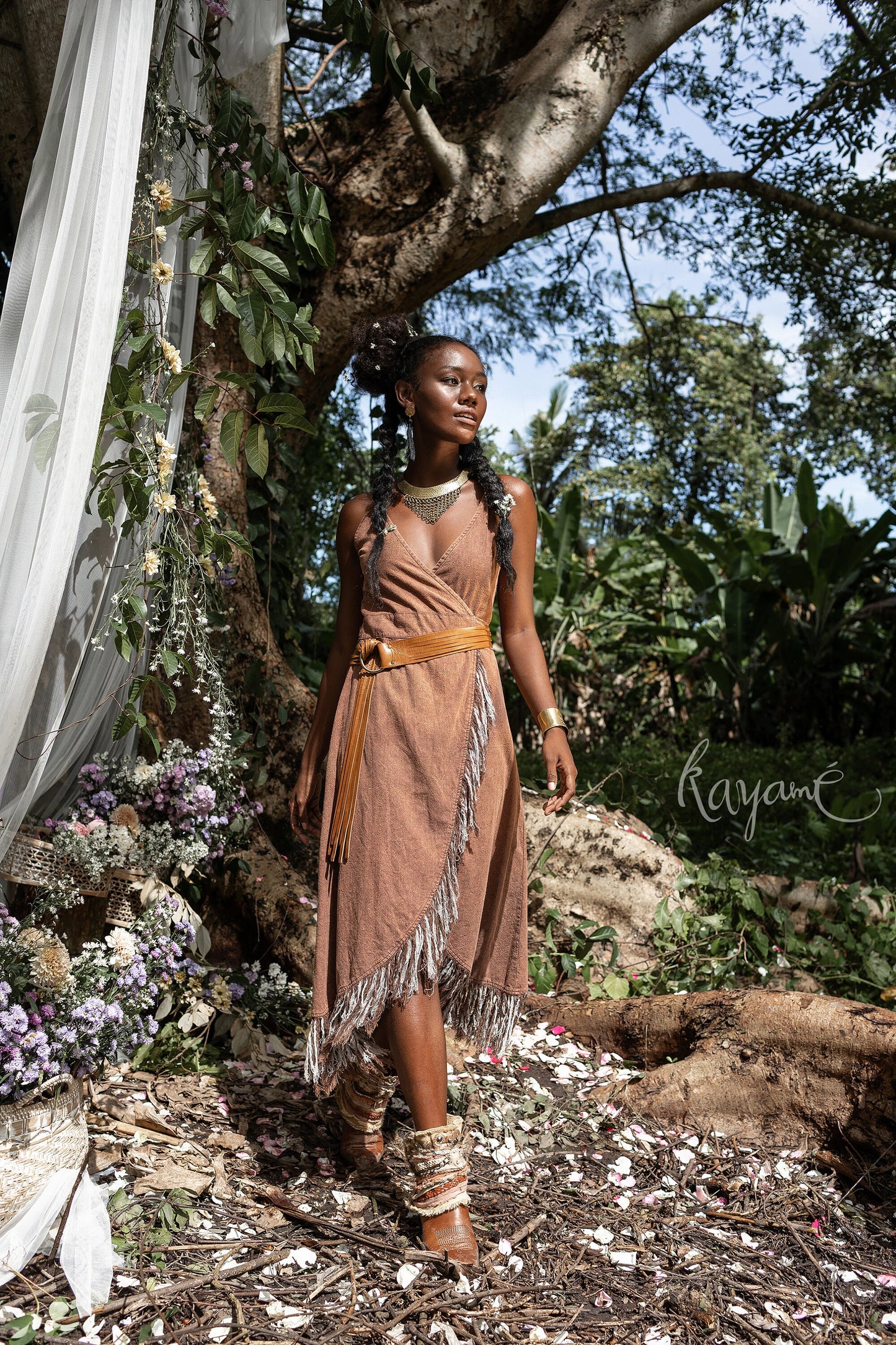 Earthy brown tribal dress