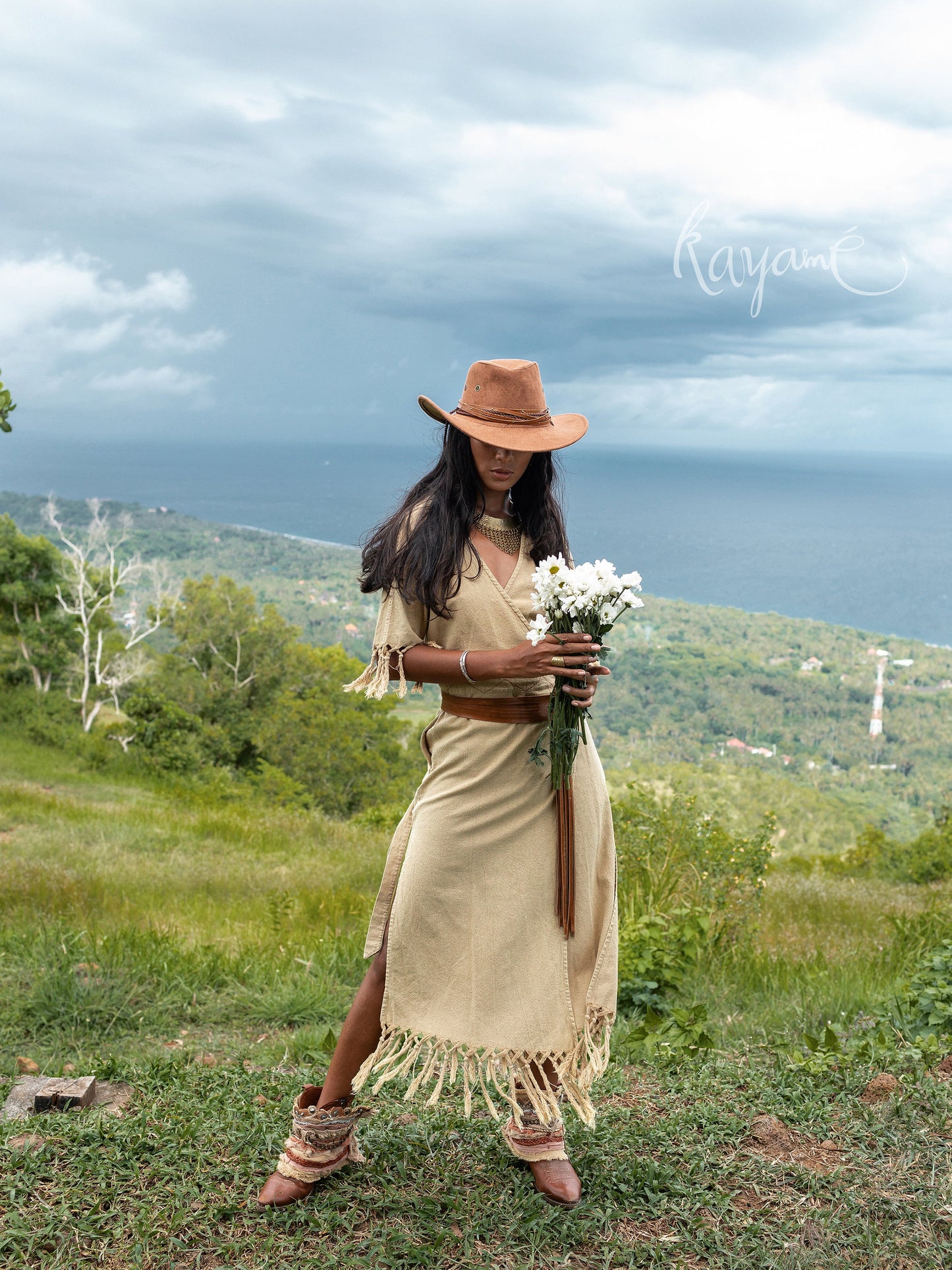 Sand kimono wrap dress