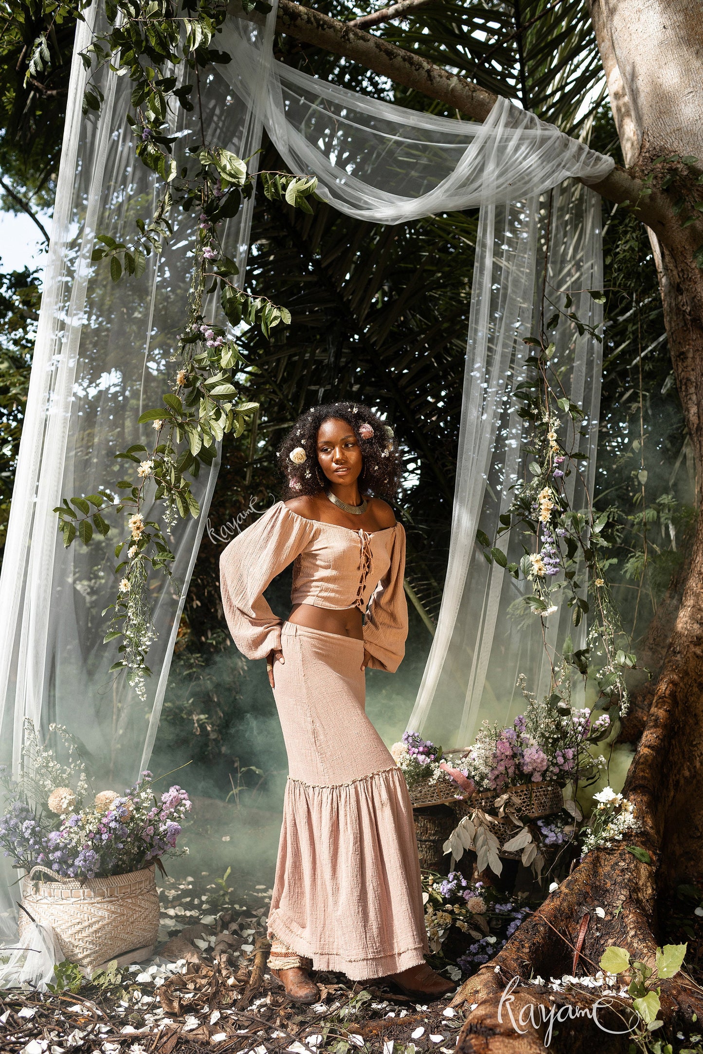 Skirt + crop corset top | Dusty rose