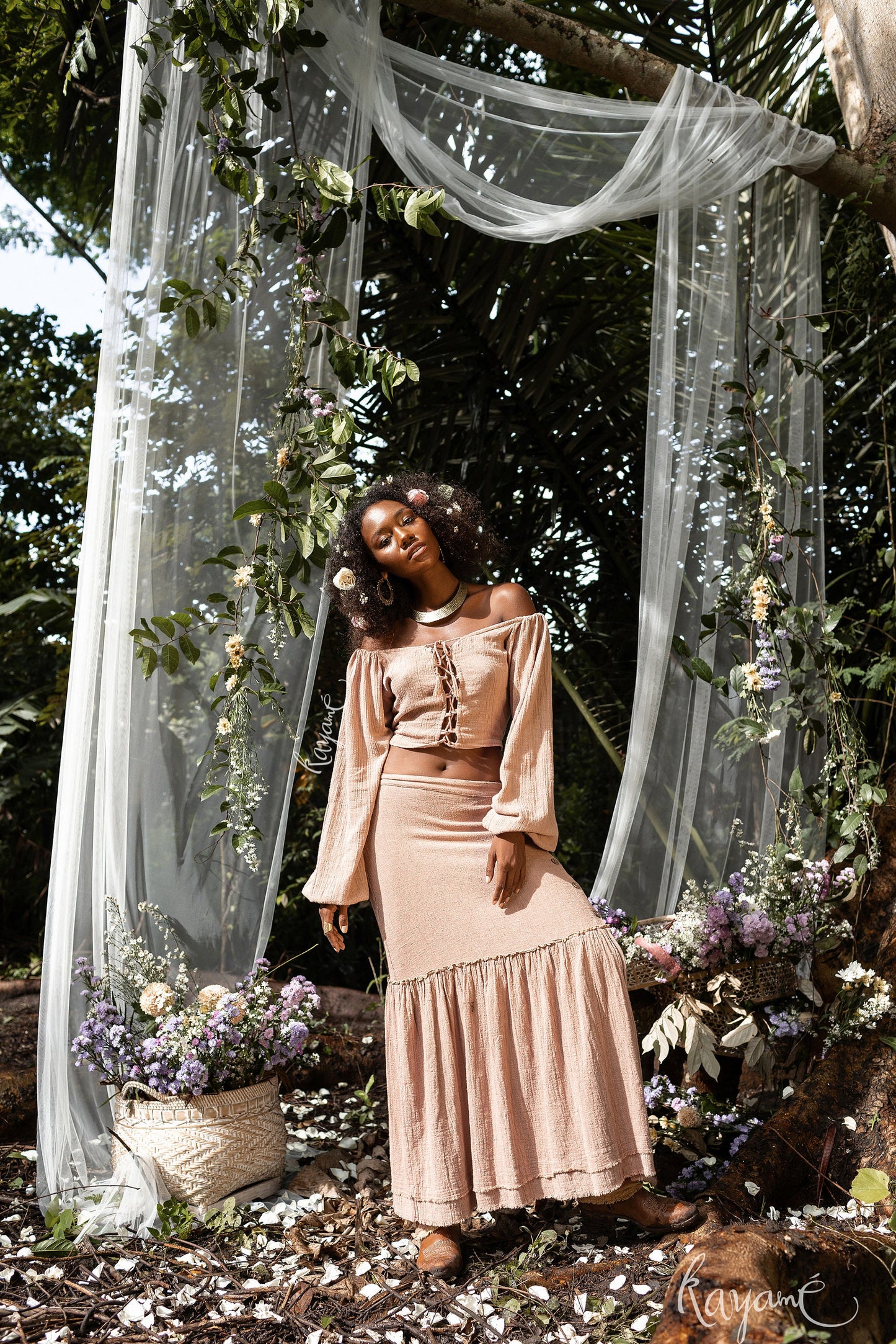 Skirt + crop corset top | Dusty rose