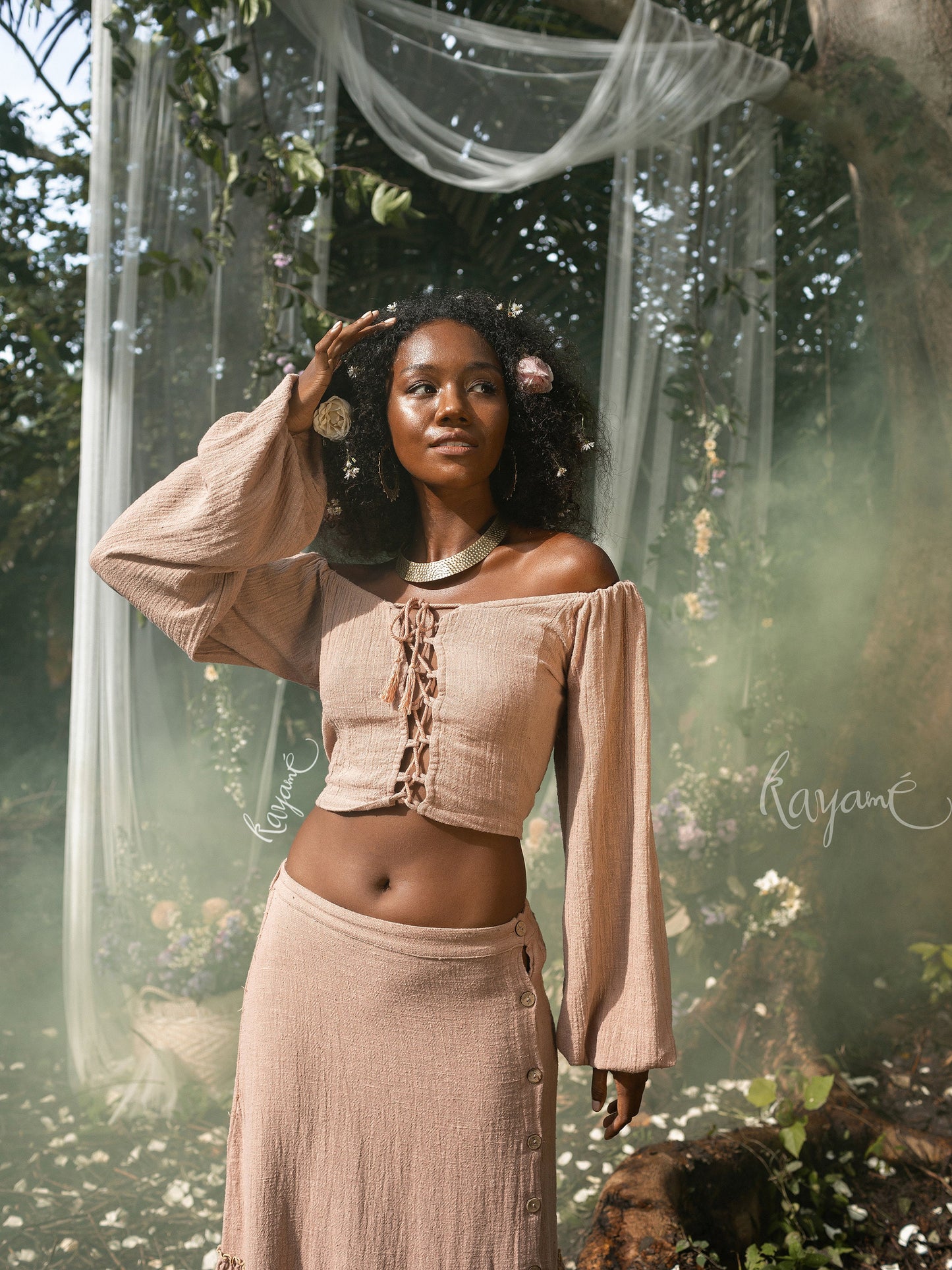 Skirt + crop corset top | Dusty rose