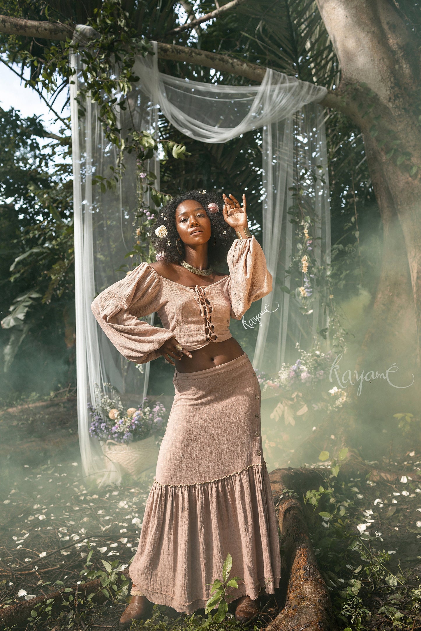 Skirt + crop corset top | Dusty rose