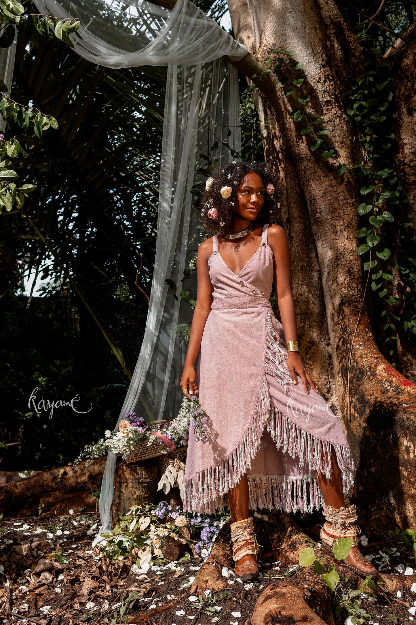 Gypsy soul sleeveless wrap dress with tassels | Lavender