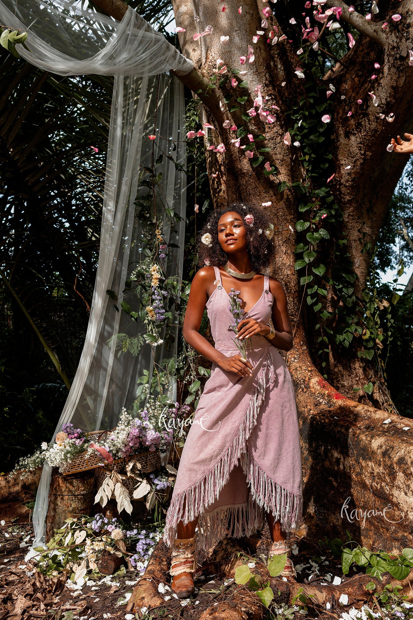 Gypsy soul sleeveless wrap dress with tassels | Lavender